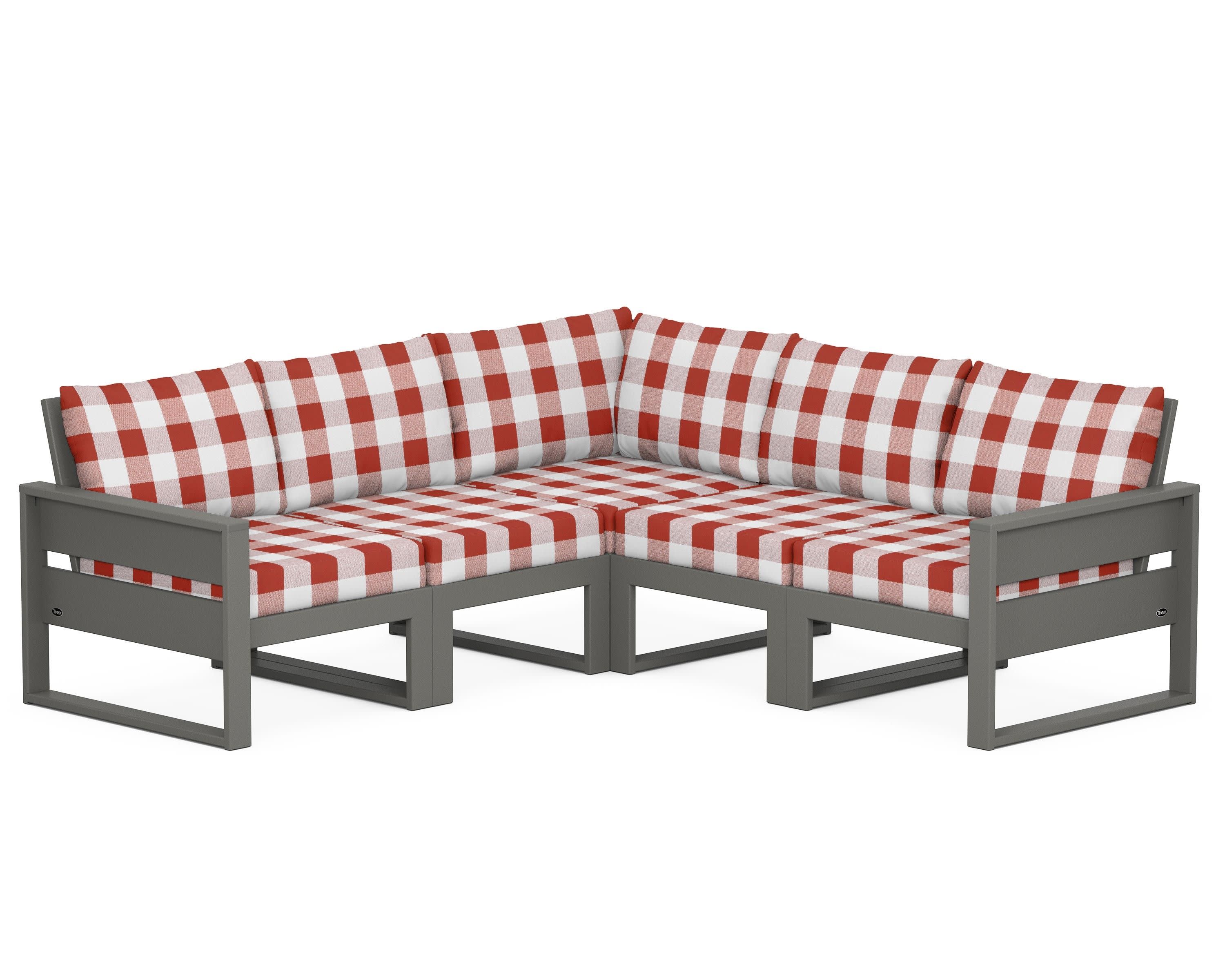 Eastport 5-Piece Sectional in Stepping Stone / Buffalo Plaid Crimson