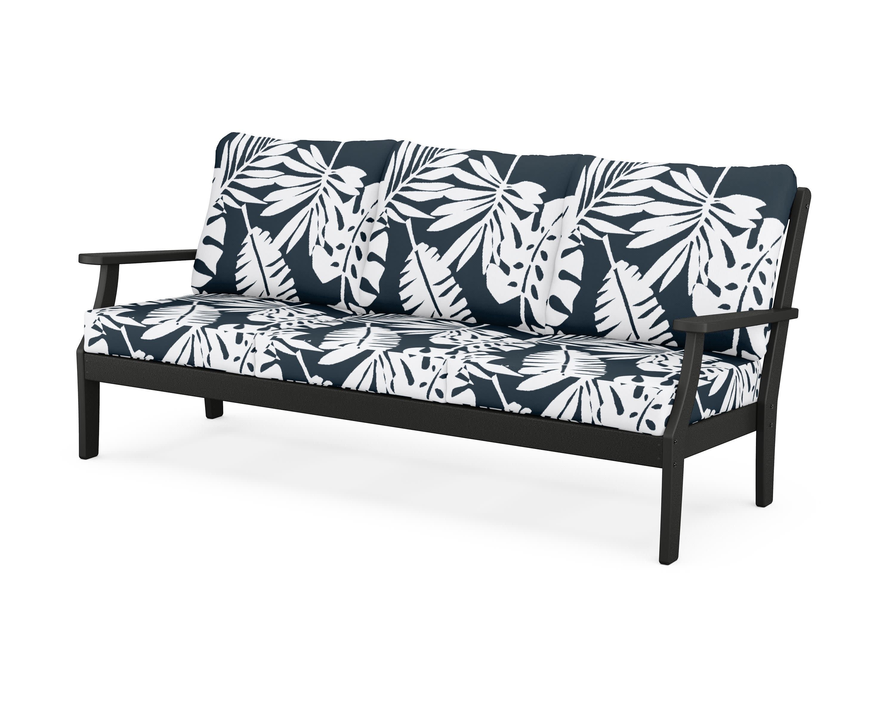 Yacht Club Deep Seating Sofa in Charcoal Black / Leaf Marine Indigo