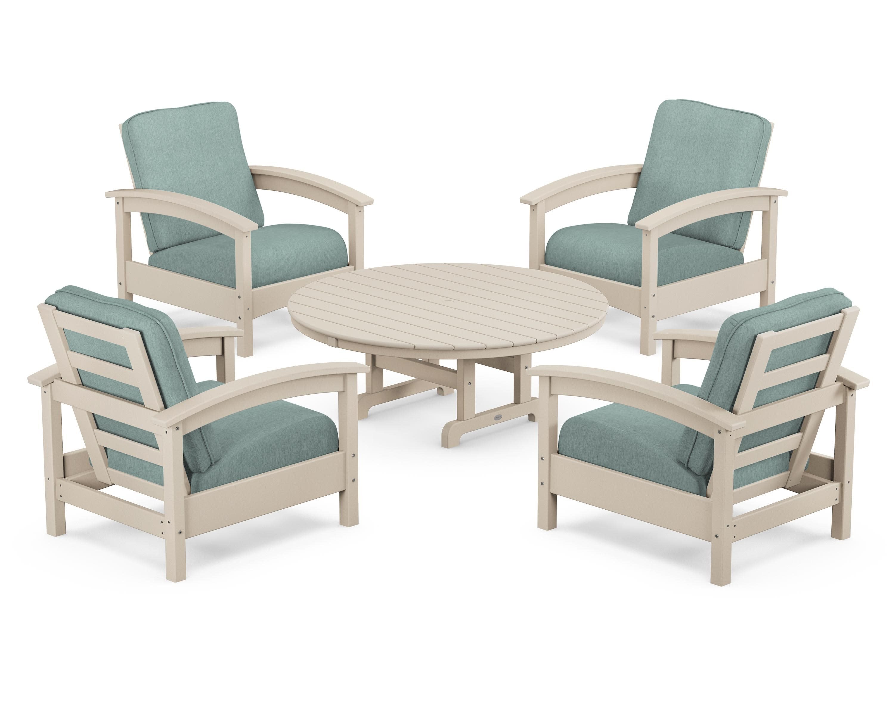 Rockport 5-Piece Deep Seating Set in Sand Castle / Glacier Spa