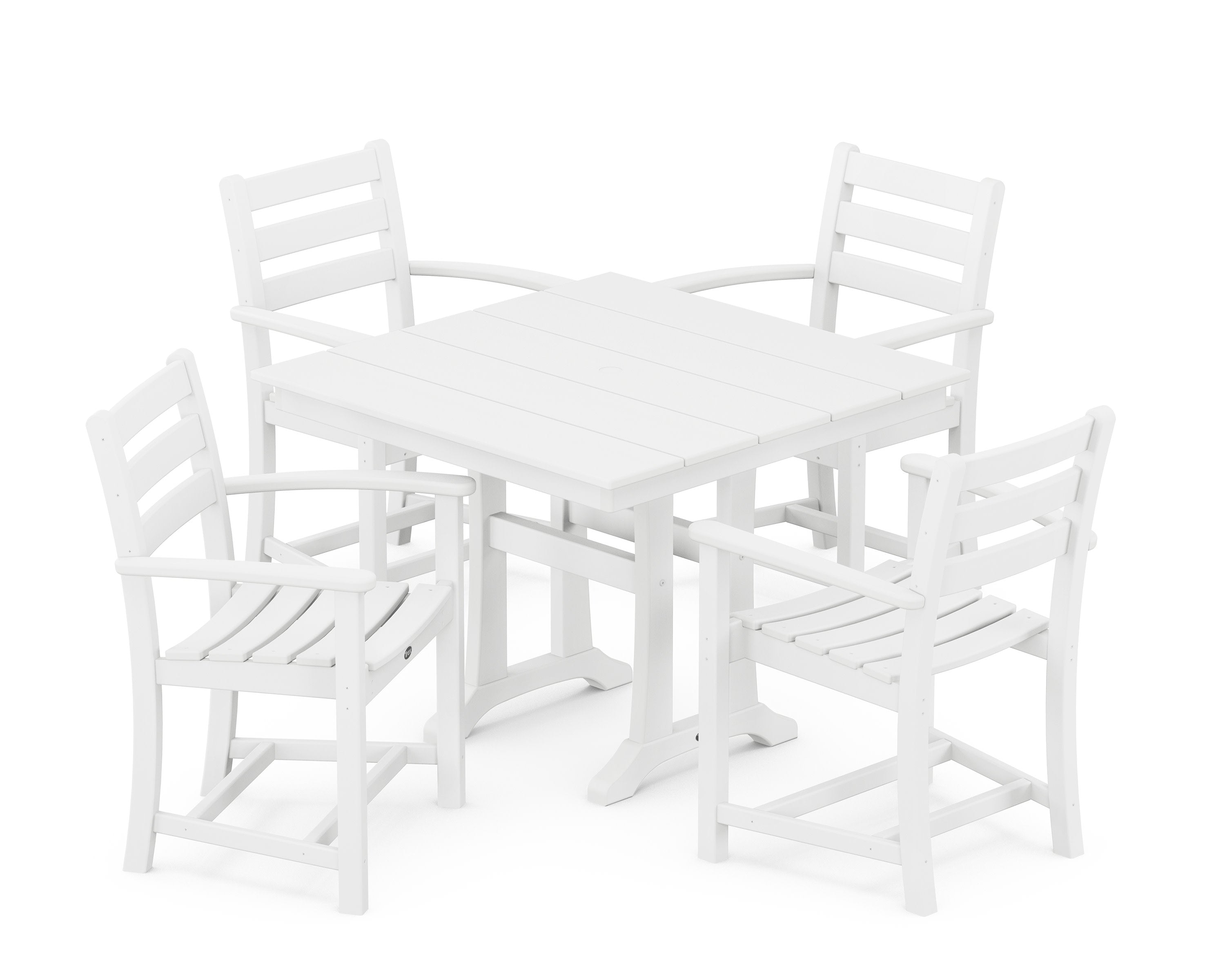 Monterey Bay 5-Piece Farmhouse Trestle Arm Chair Dining Set in Classic White