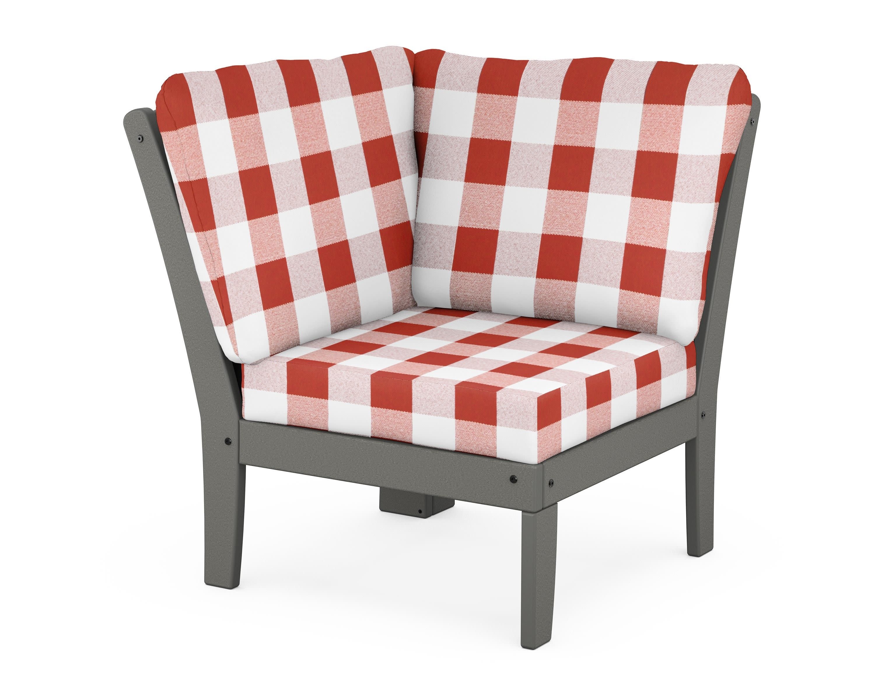 Yacht Club Modular Corner Chair in Stepping Stone / Buffalo Plaid Crimson