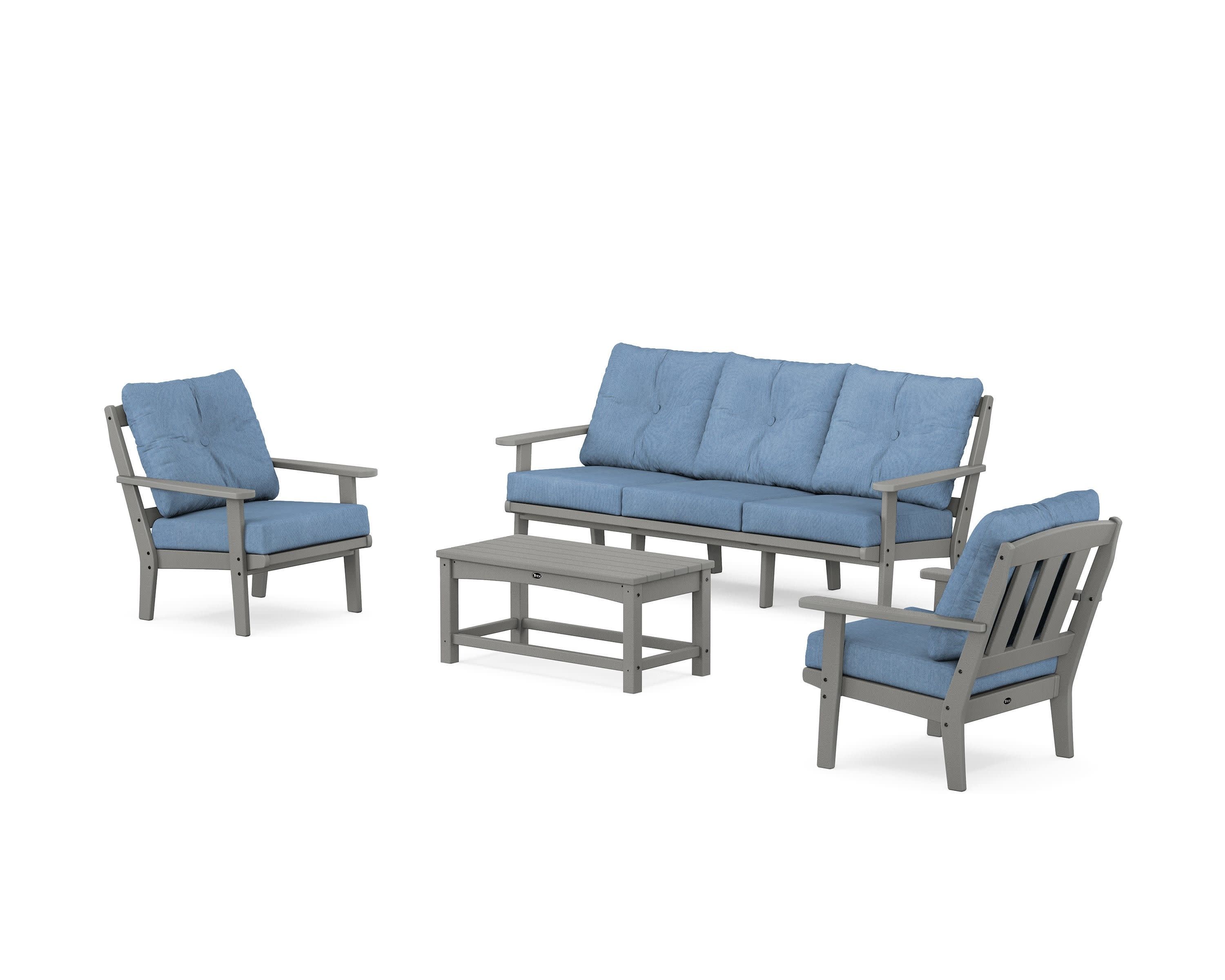 Cape Cod 4-Piece Deep Seating Set with Sofa in Stepping Stone / Sky Blue