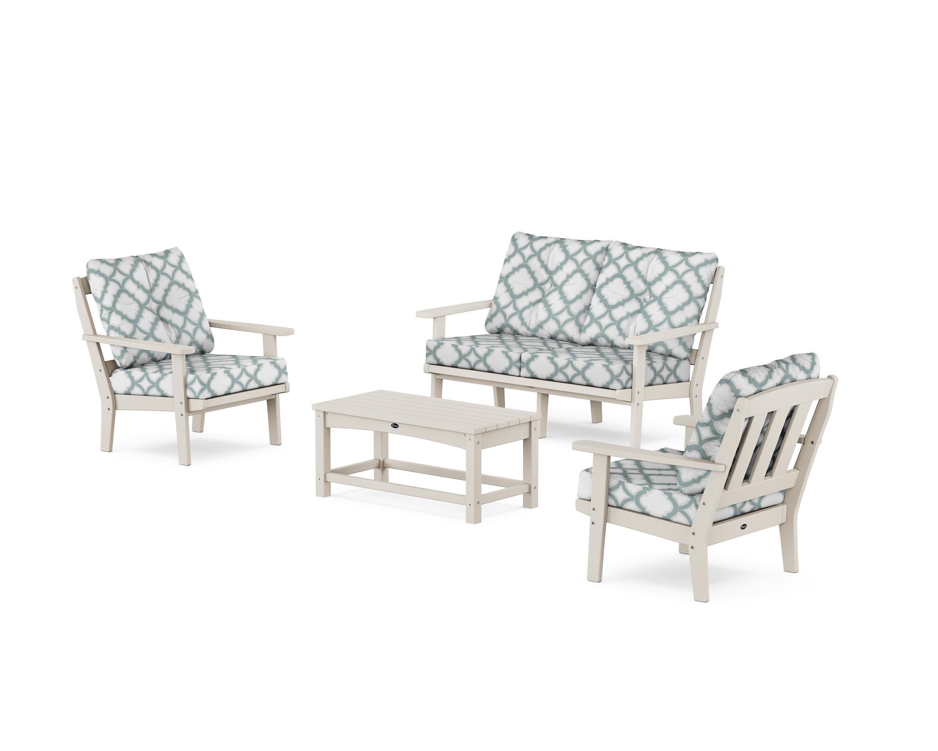 Cape Cod 4-Piece Deep Seating Set with Loveseat in Sand Castle / Trellis Glacier Spa