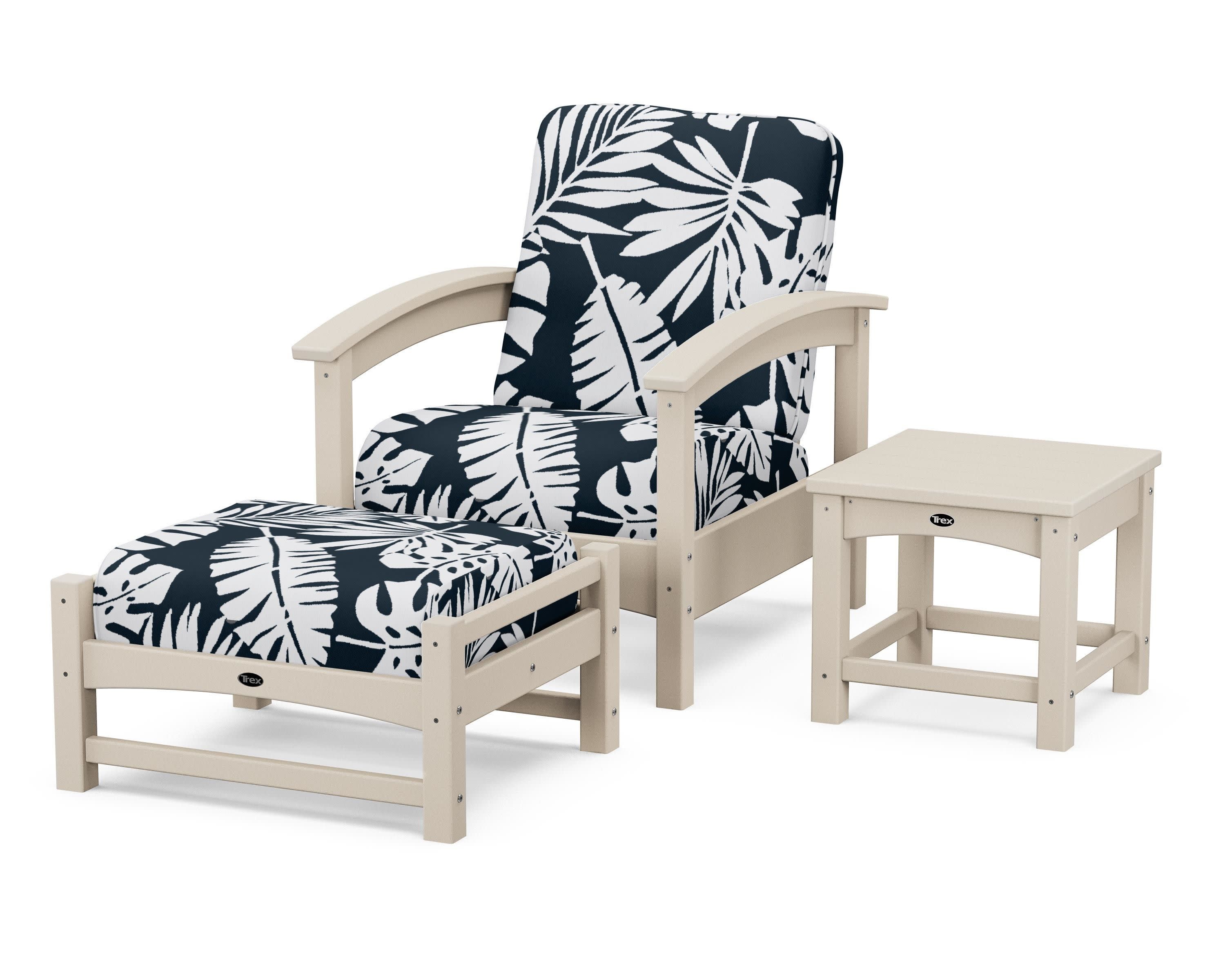Rockport 3-Piece Deep Seating Set in Sand Castle / Leaf Marine Indigo