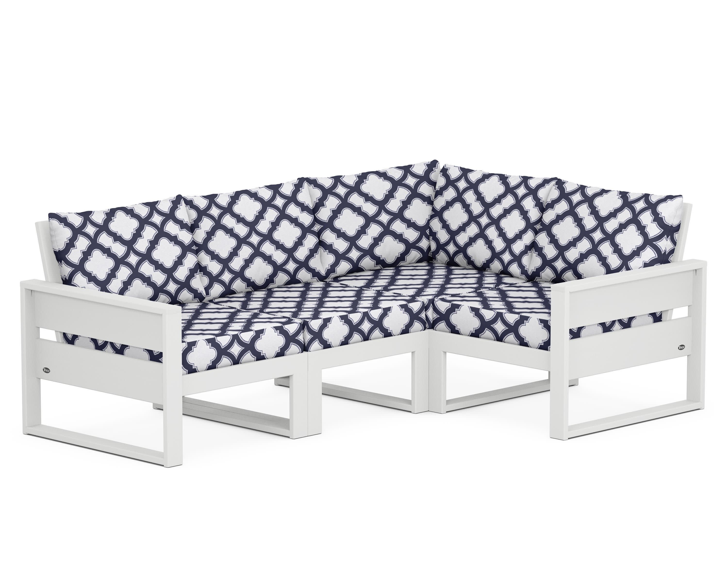 Eastport 4- Piece Sectional in Classic White / Trellis Navy