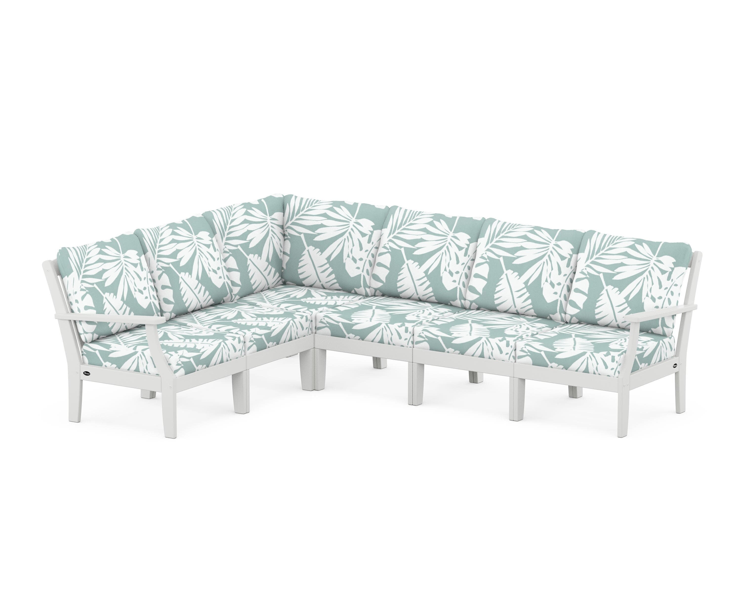 Yacht Club Modular 6-Piece Deep Seating Set in Classic White / Leaf Glacier Spa