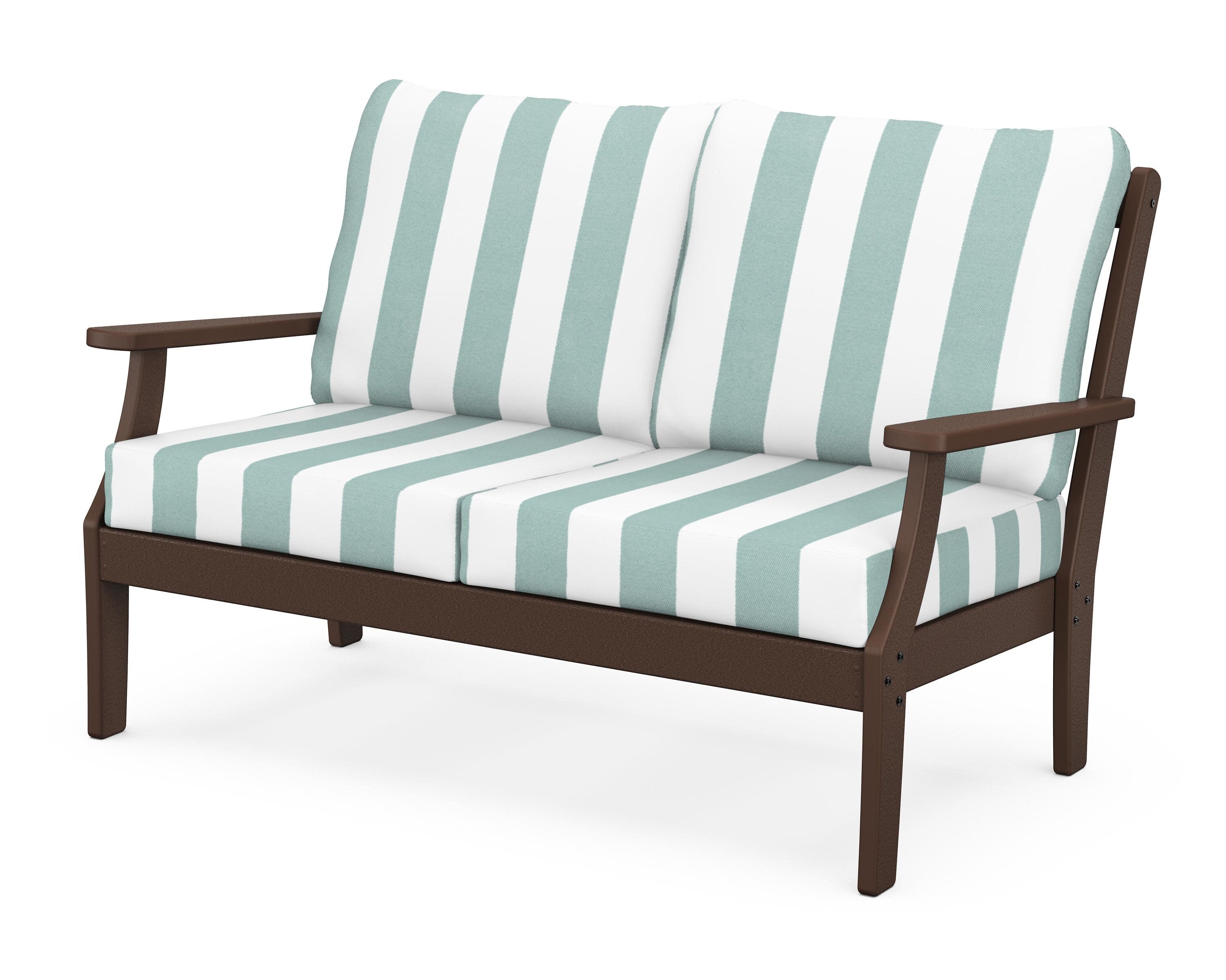 Yacht Club Deep Seating Loveseat in Vintage Lantern / Cabana Stripe Glacier Spa