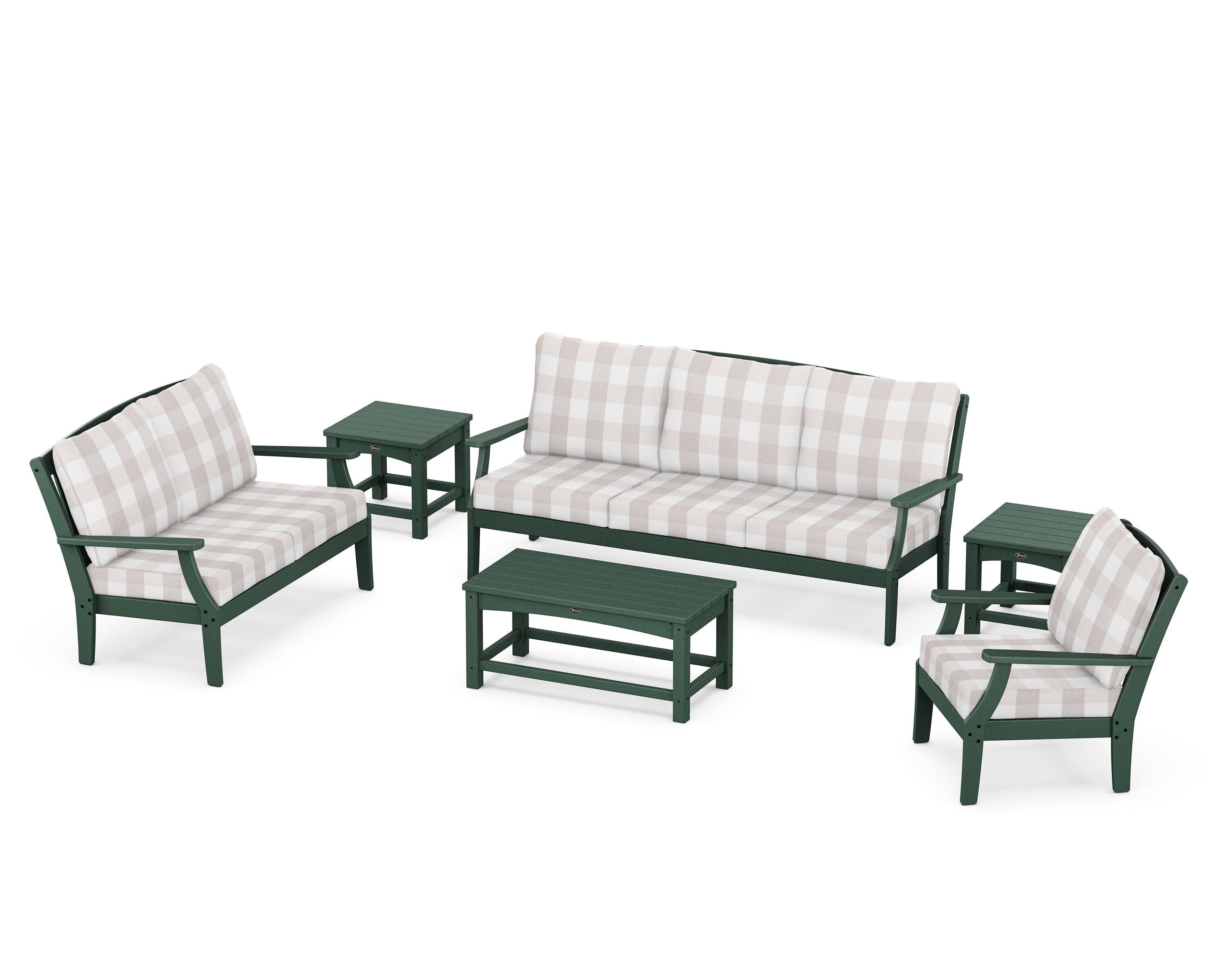 Yacht Club 6-Piece Deep Seating Set in Rainforest Canopy / Buffalo Plaid Dune Burlap