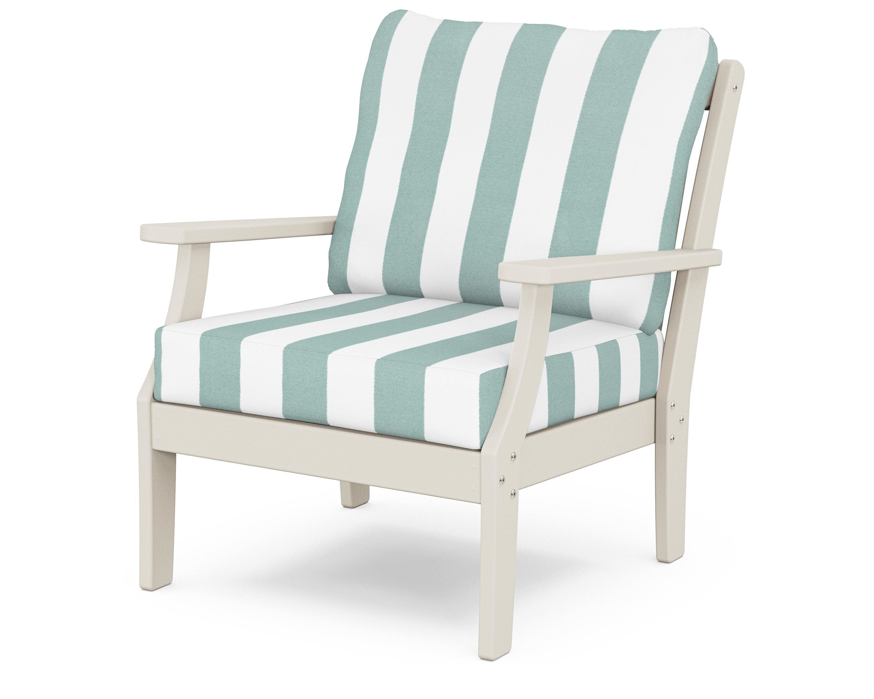 Yacht Club Deep Seating Chair in Sand Castle / Cabana Stripe Glacier Spa
