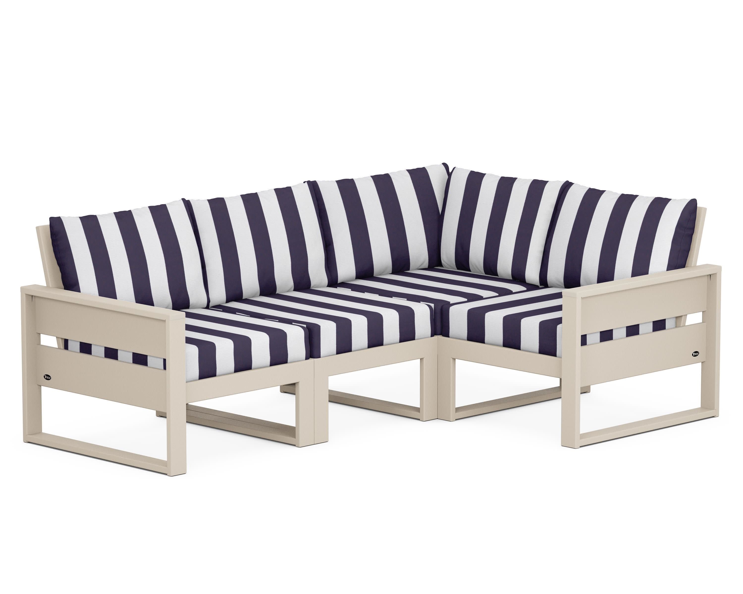 Eastport 4- Piece Sectional in Sand Castle / Cabana Stripe Navy