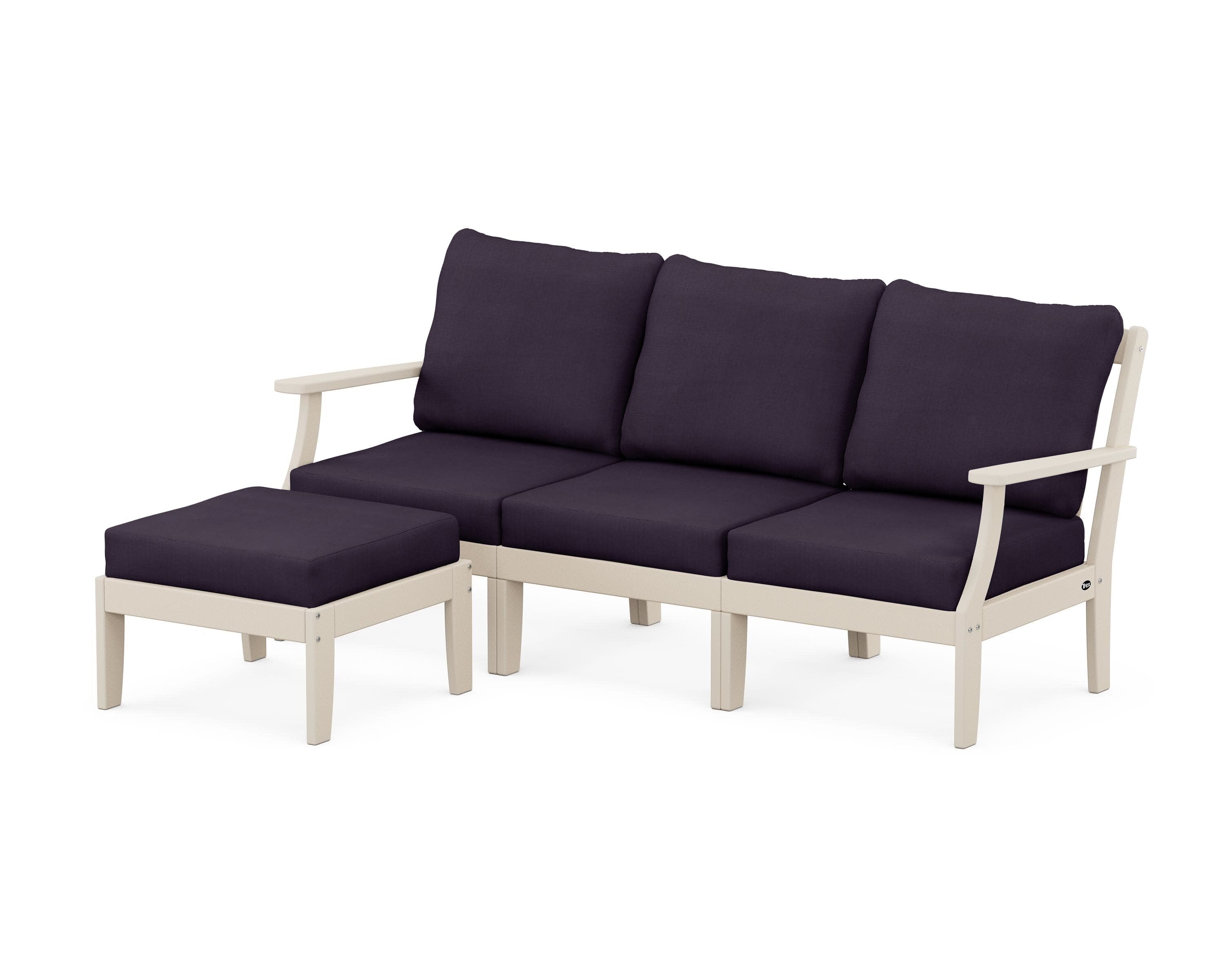 Yacht Club Modular 4-Piece Deep Seating Set with Ottoman in Sand Castle / Navy Linen
