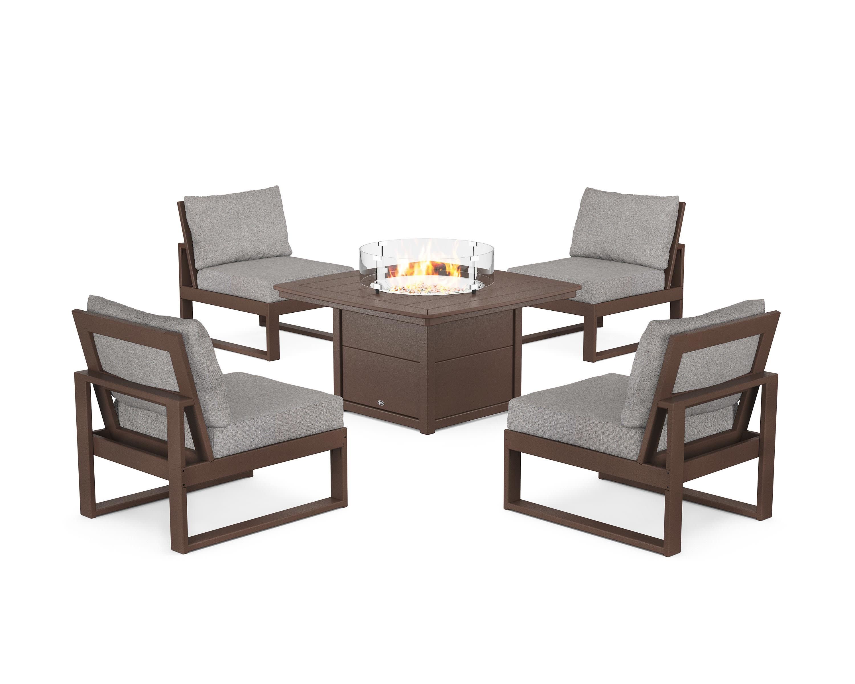 Eastport Modular 5-Piece Deep Seating Set with Yacht Club Fire Pit Table in Vintage Lantern / Grey Mist