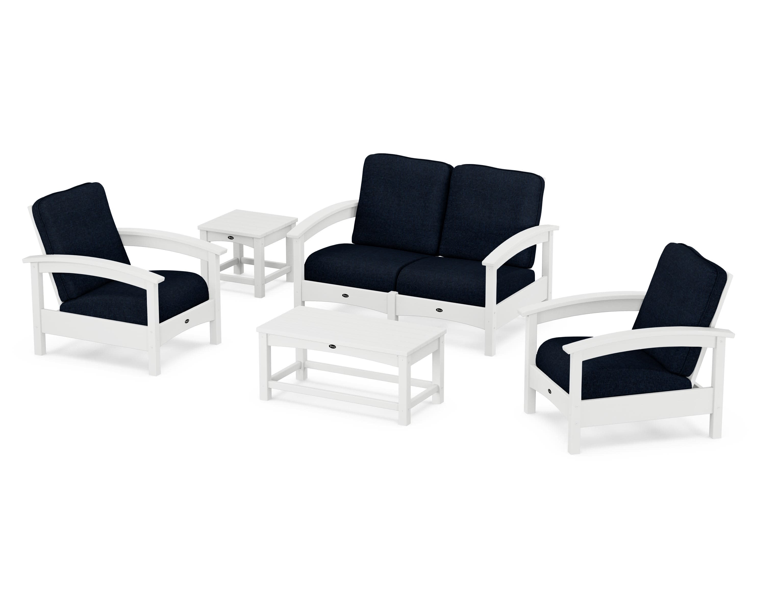 Rockport Club 6-Piece Deep Seating Conversation Set in Classic White / Marine Indigo