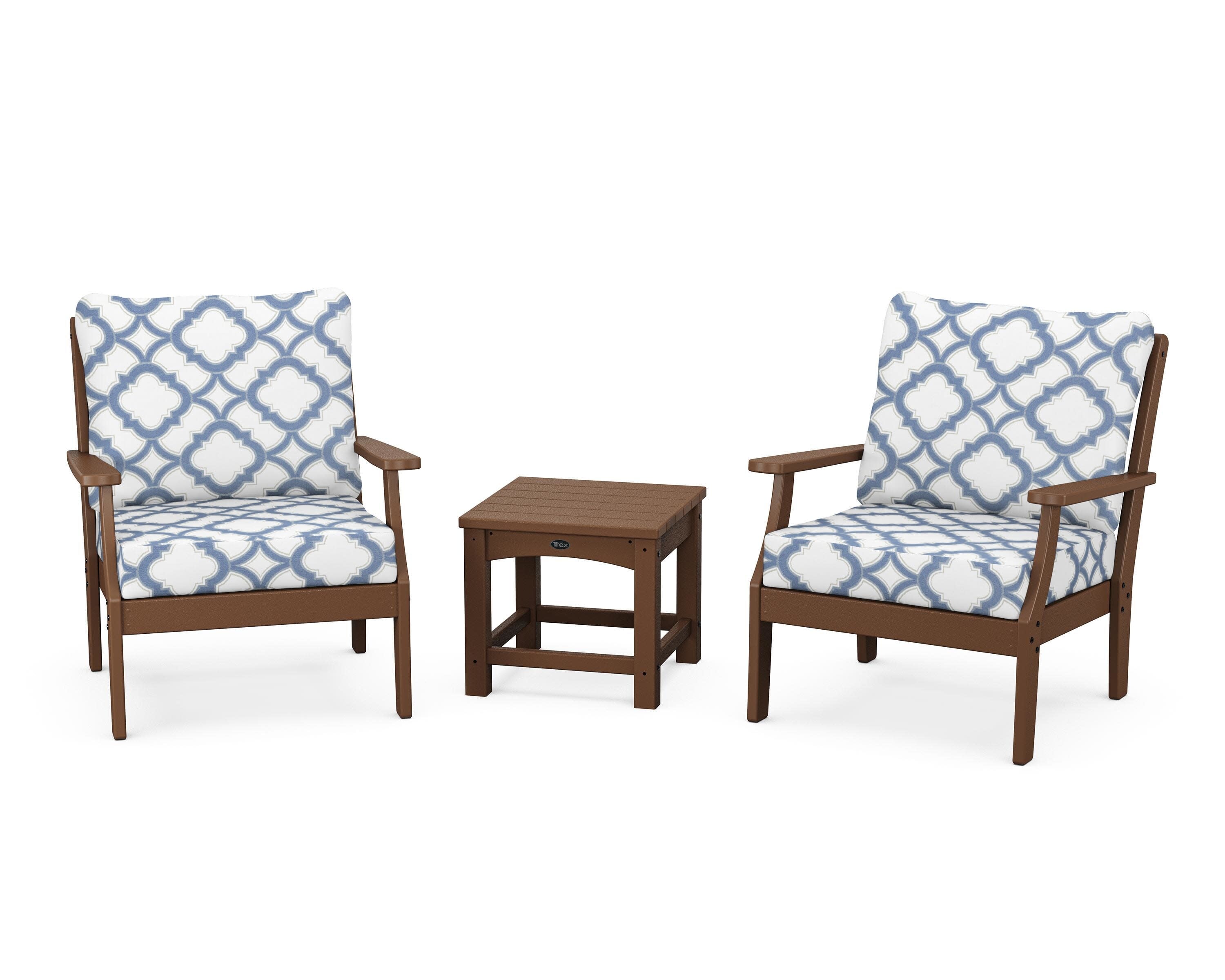 Yacht Club 3-Piece Deep Seating Set in Tree House / Trellis Sky Blue