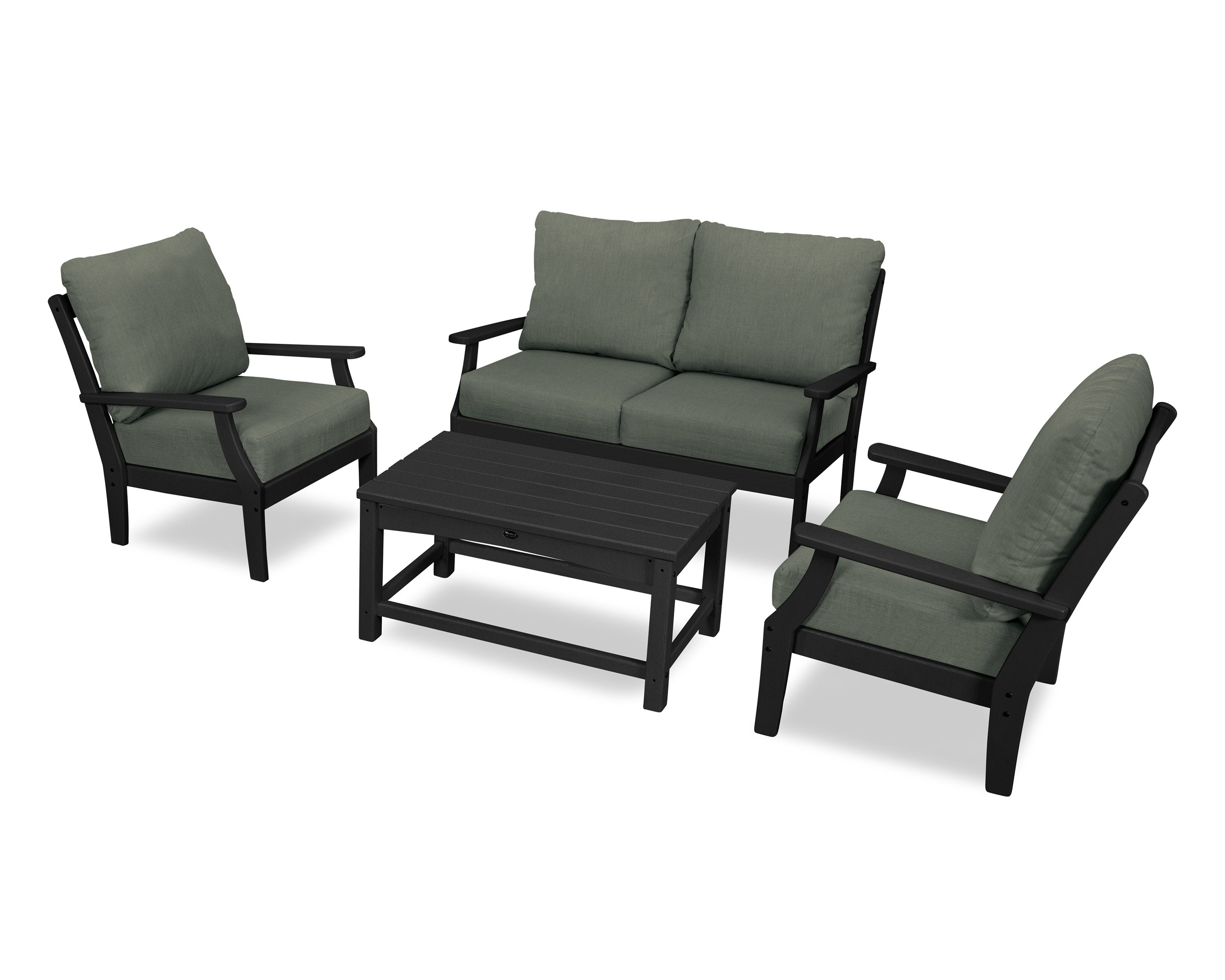 Yacht Club 4-Piece Deep Seating Chair Set in Charcoal Black / Cast Sage