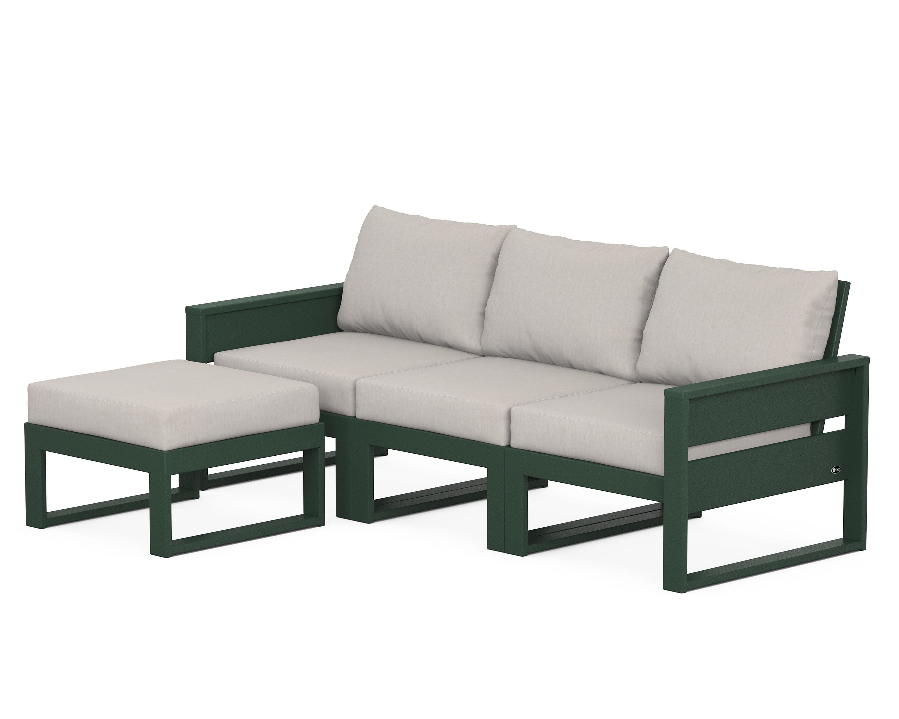 Eastport 4- Piece Sectional with Ottoman in Rainforest Canopy / Cast Ash