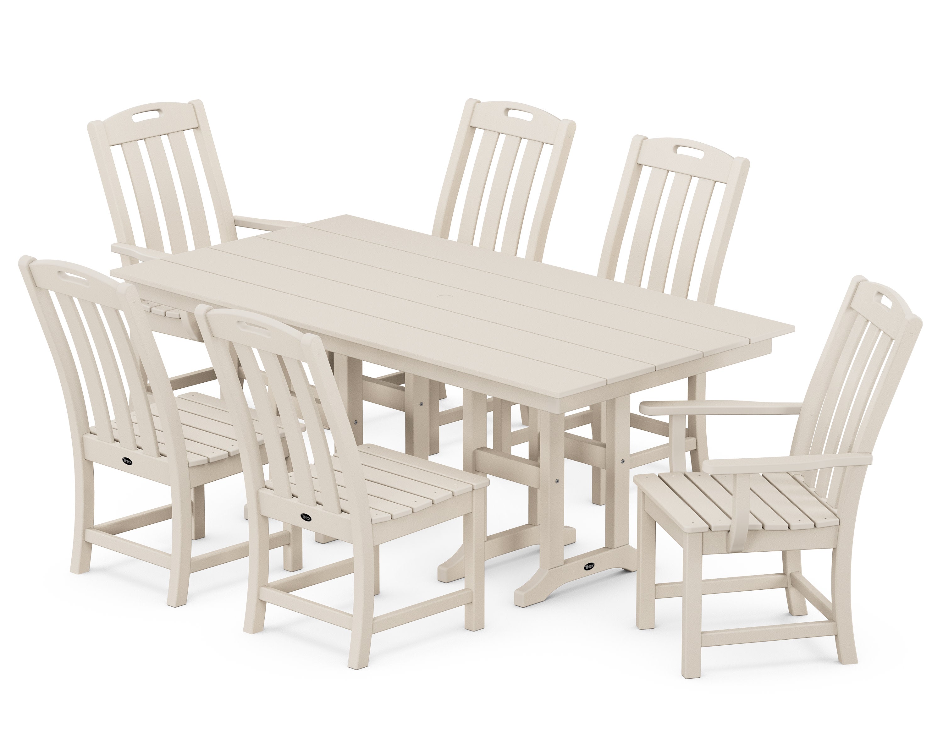 Yacht Club 7-Piece Farmhouse Dining Set in Sand Castle