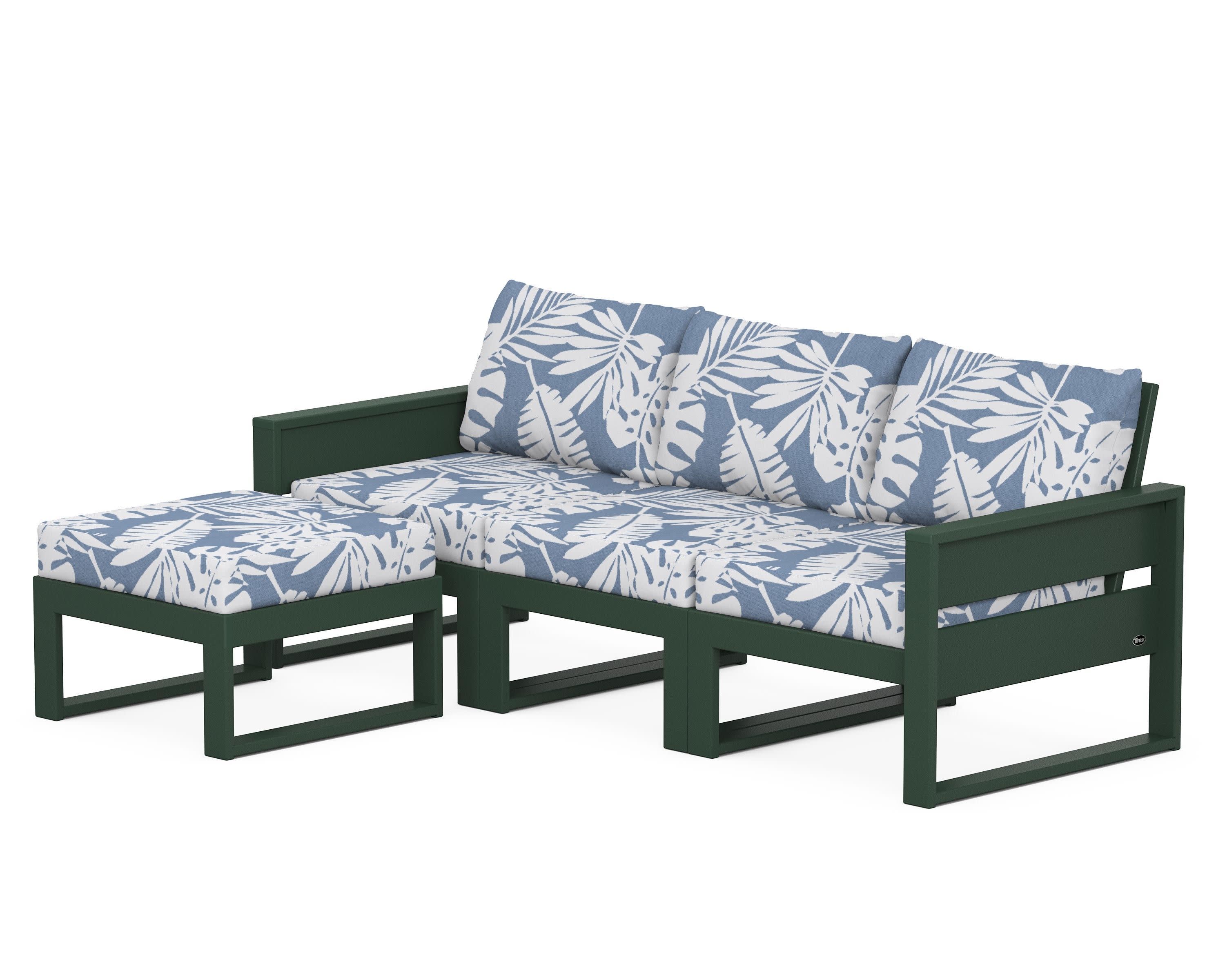 Eastport 4- Piece Sectional with Ottoman in Rainforest Canopy / Leaf Sky Blue