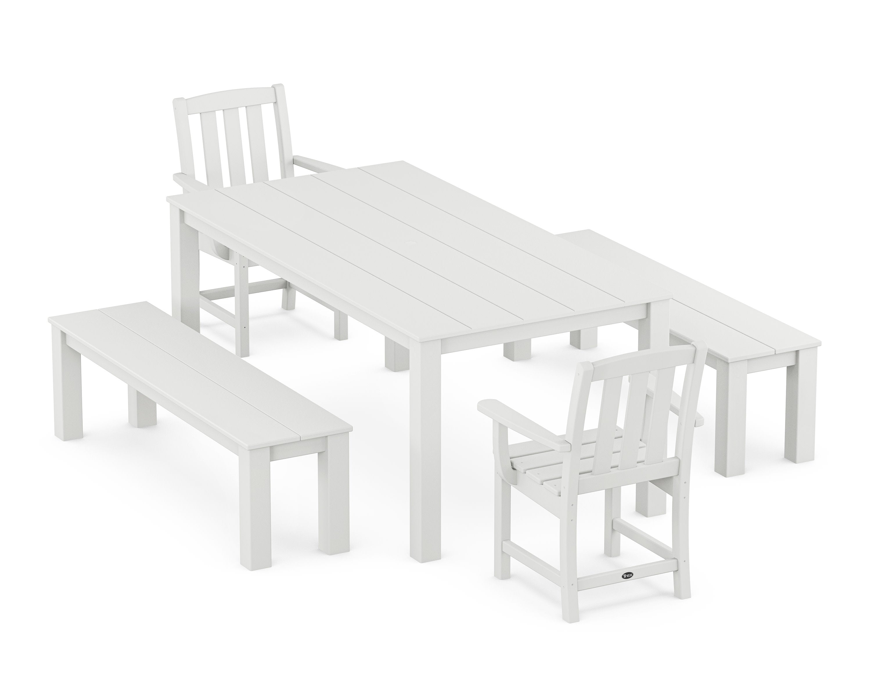 Cape Cod 5-Piece Parsons Dining Set with Benches in Classic White