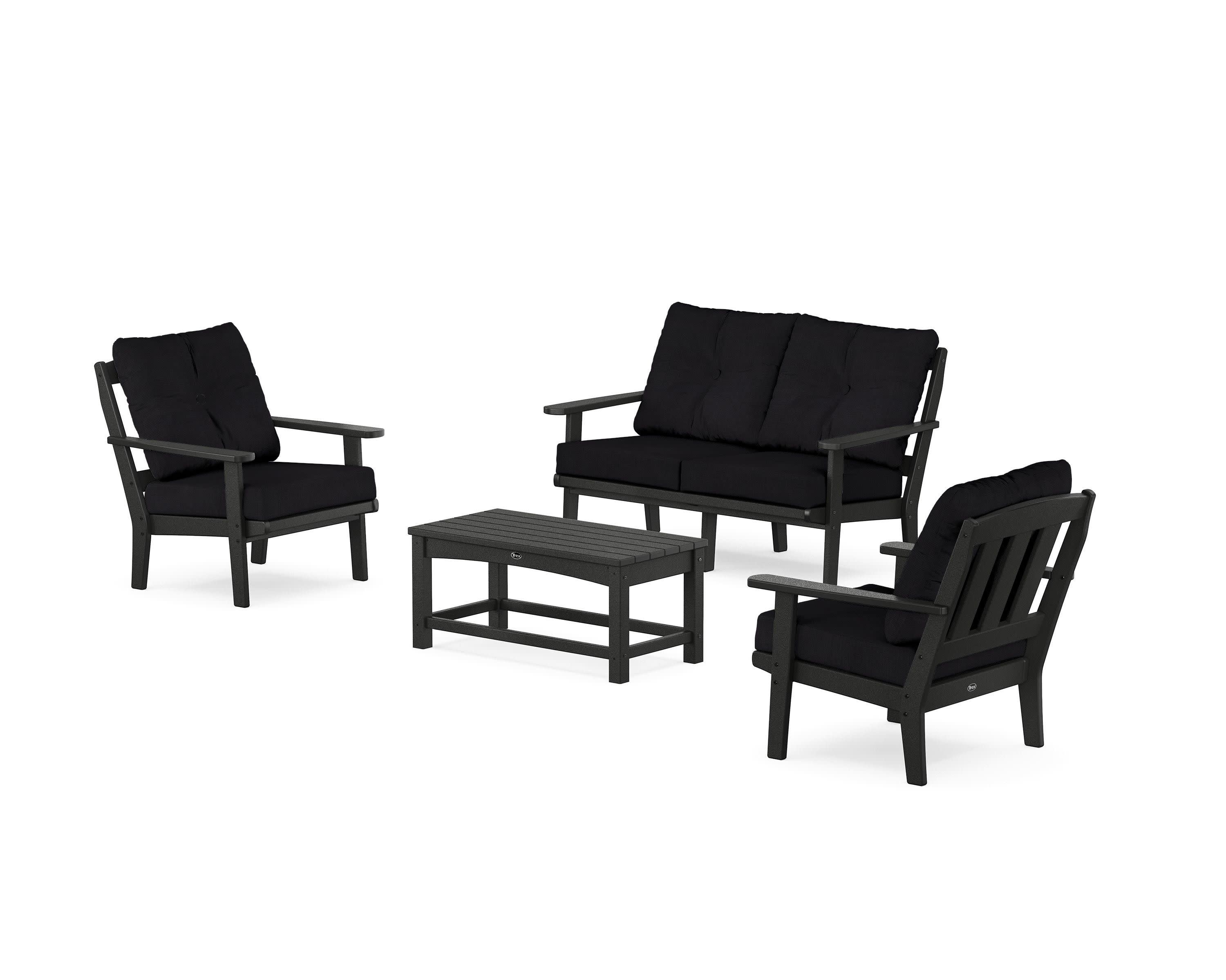 Cape Cod 4-Piece Deep Seating Set with Loveseat in Charcoal Black / Midnight Linen