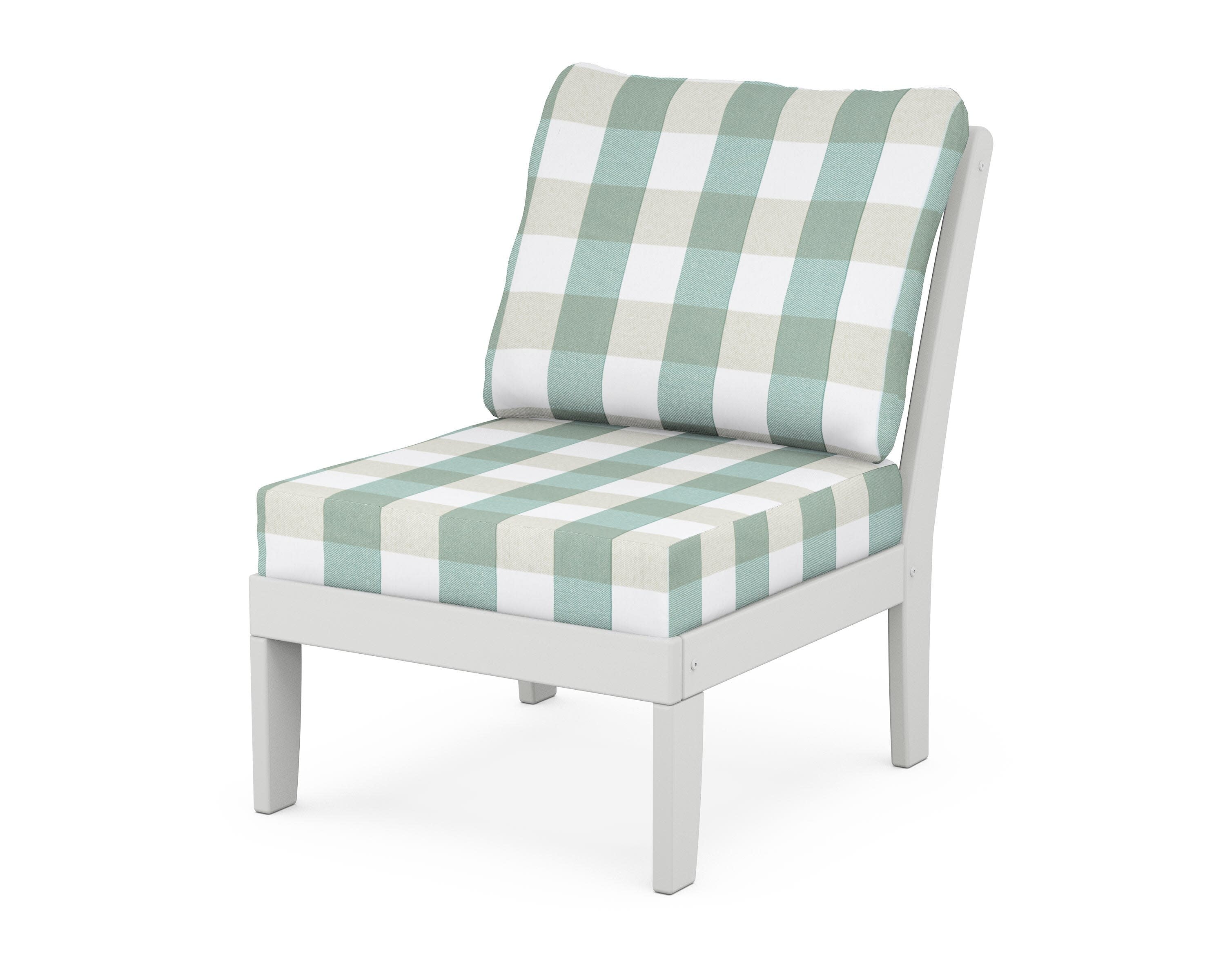 Yacht Club Modular Armless Chair in Classic White / Buffalo Plaid Glacier Spa