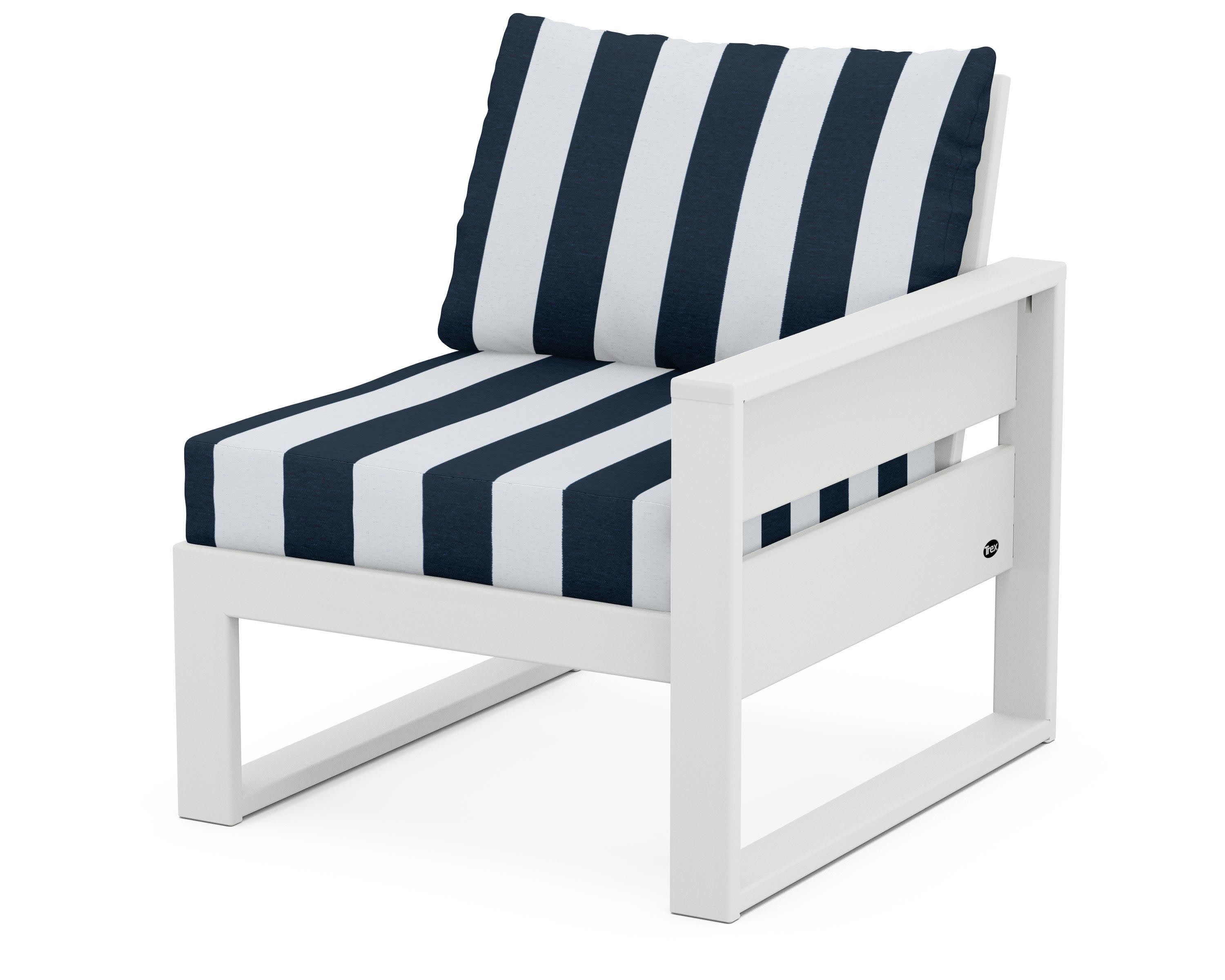 Eastport Modular Right Arm Chair in Classic White / Cabana Stripe Marine Indigo