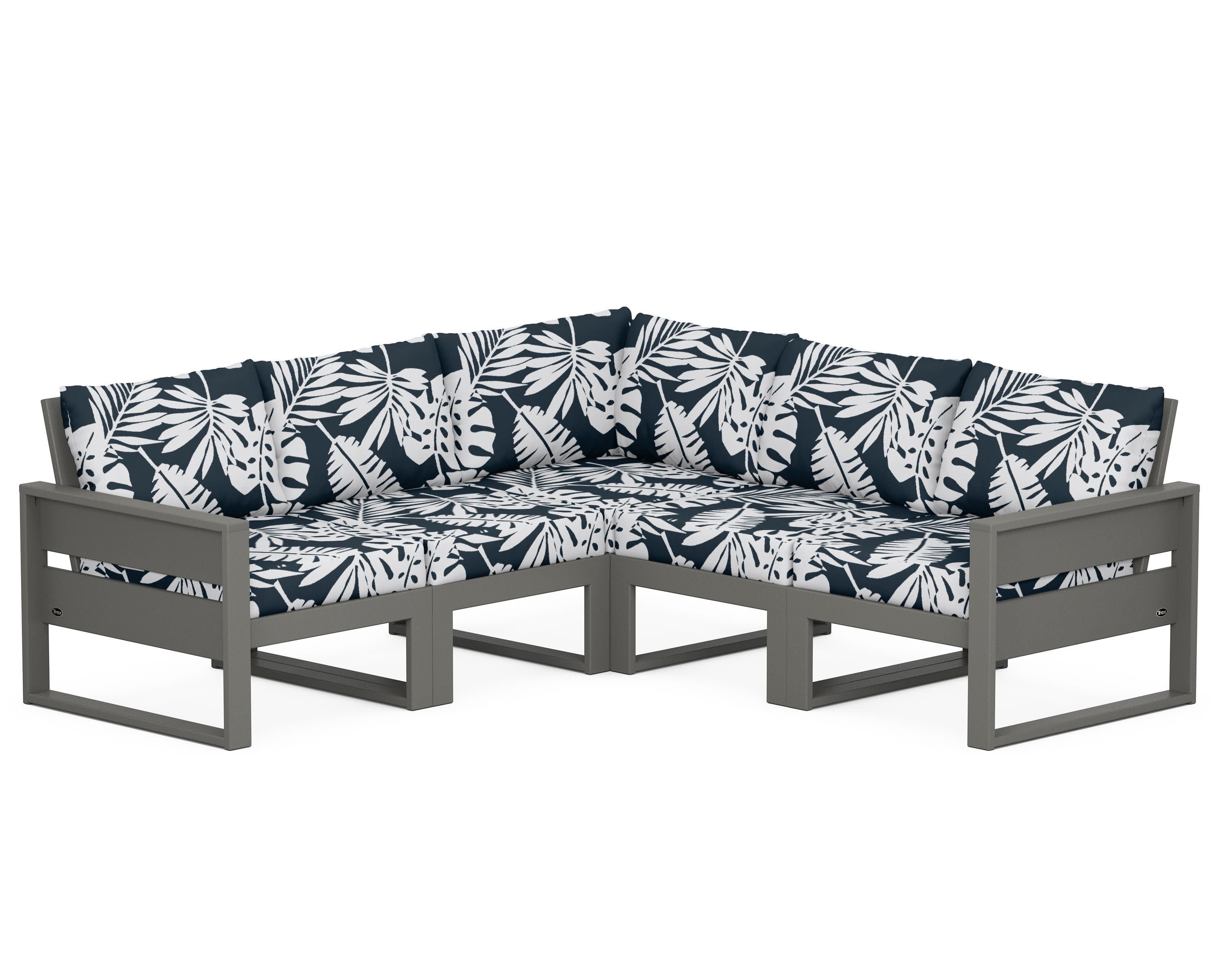Eastport 5-Piece Sectional in Stepping Stone / Leaf Marine Indigo