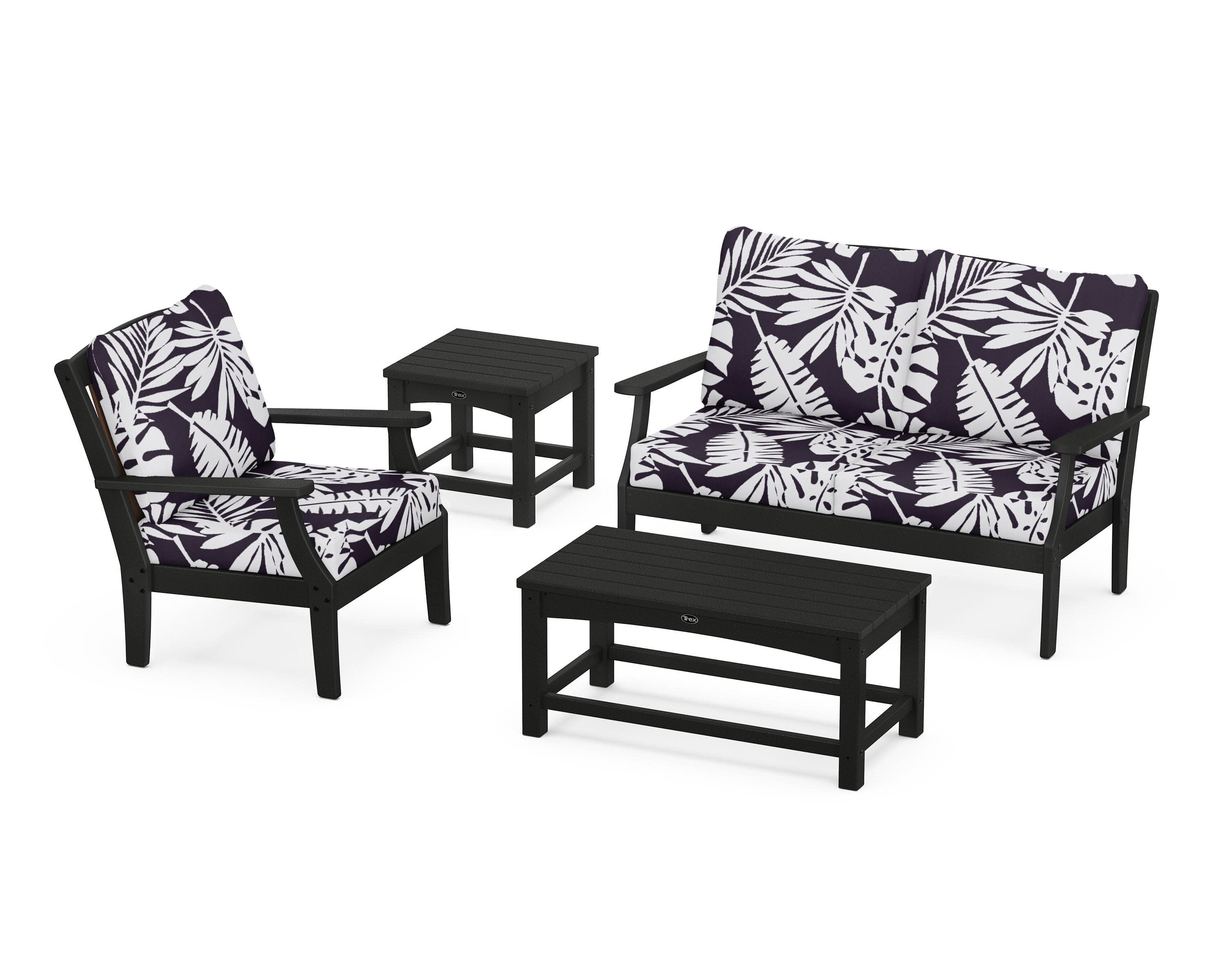 Yacht Club 4-Piece Deep Seating Set in Charcoal Black / Leaf Navy