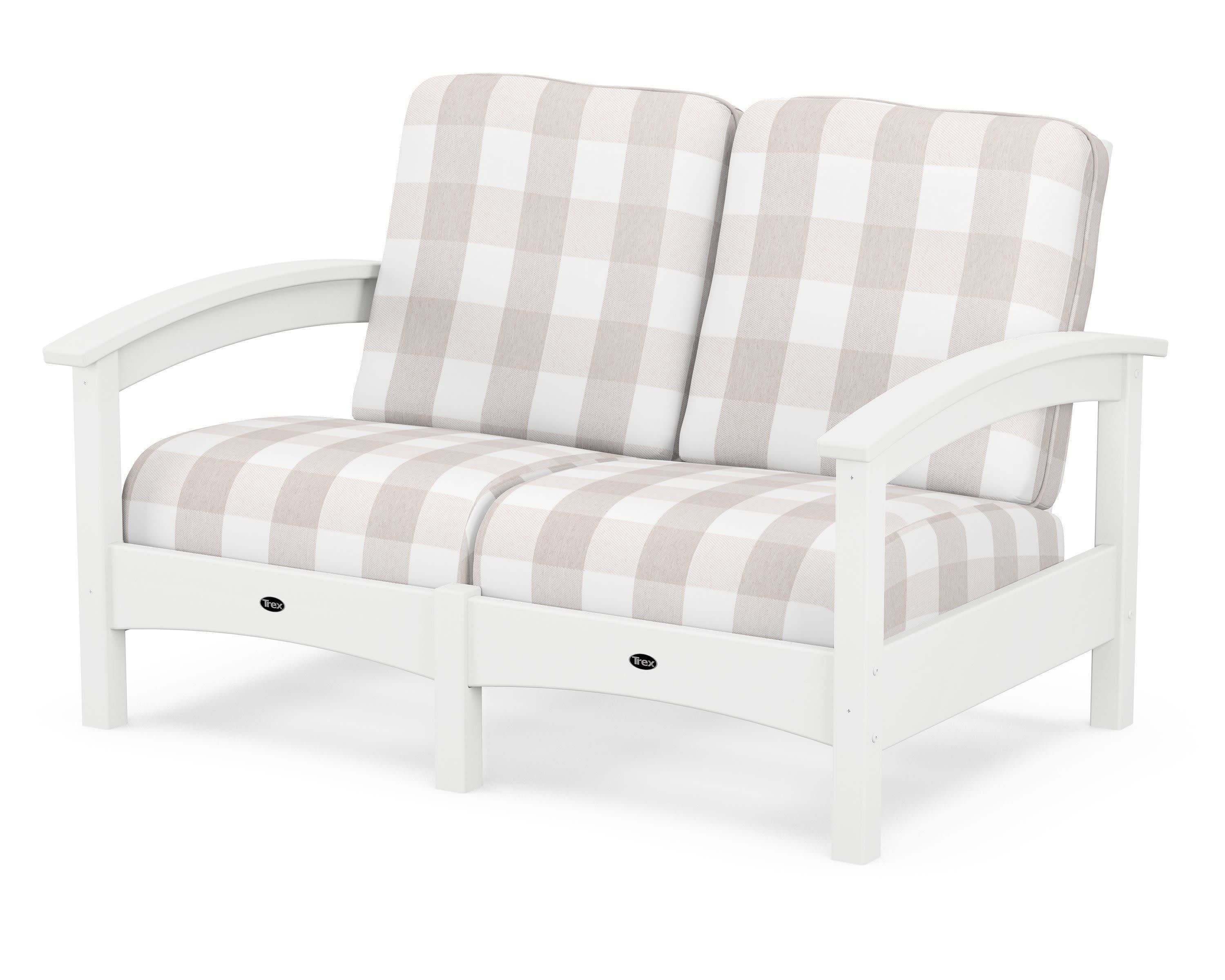 Rockport Club Loveseat in Classic White / Buffalo Plaid Dune Burlap