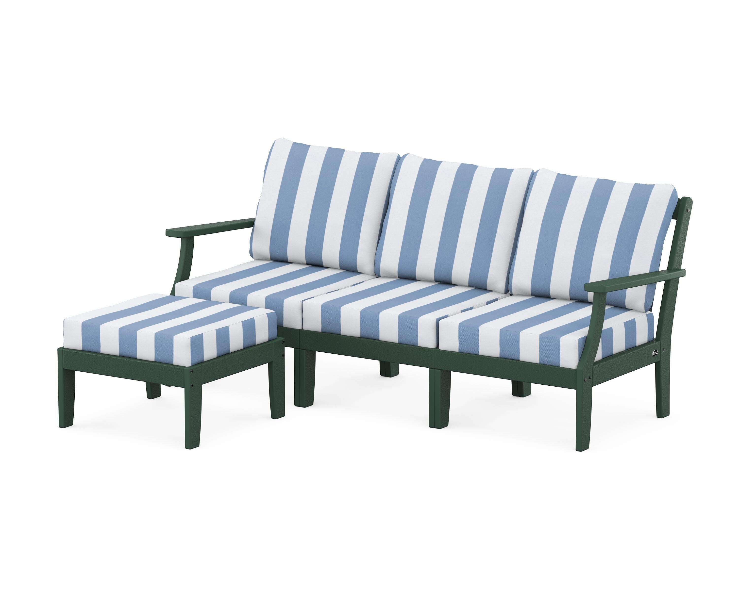 Yacht Club Modular 4-Piece Deep Seating Set with Ottoman in Rainforest Canopy / Cabana Stripe Sky Blue
