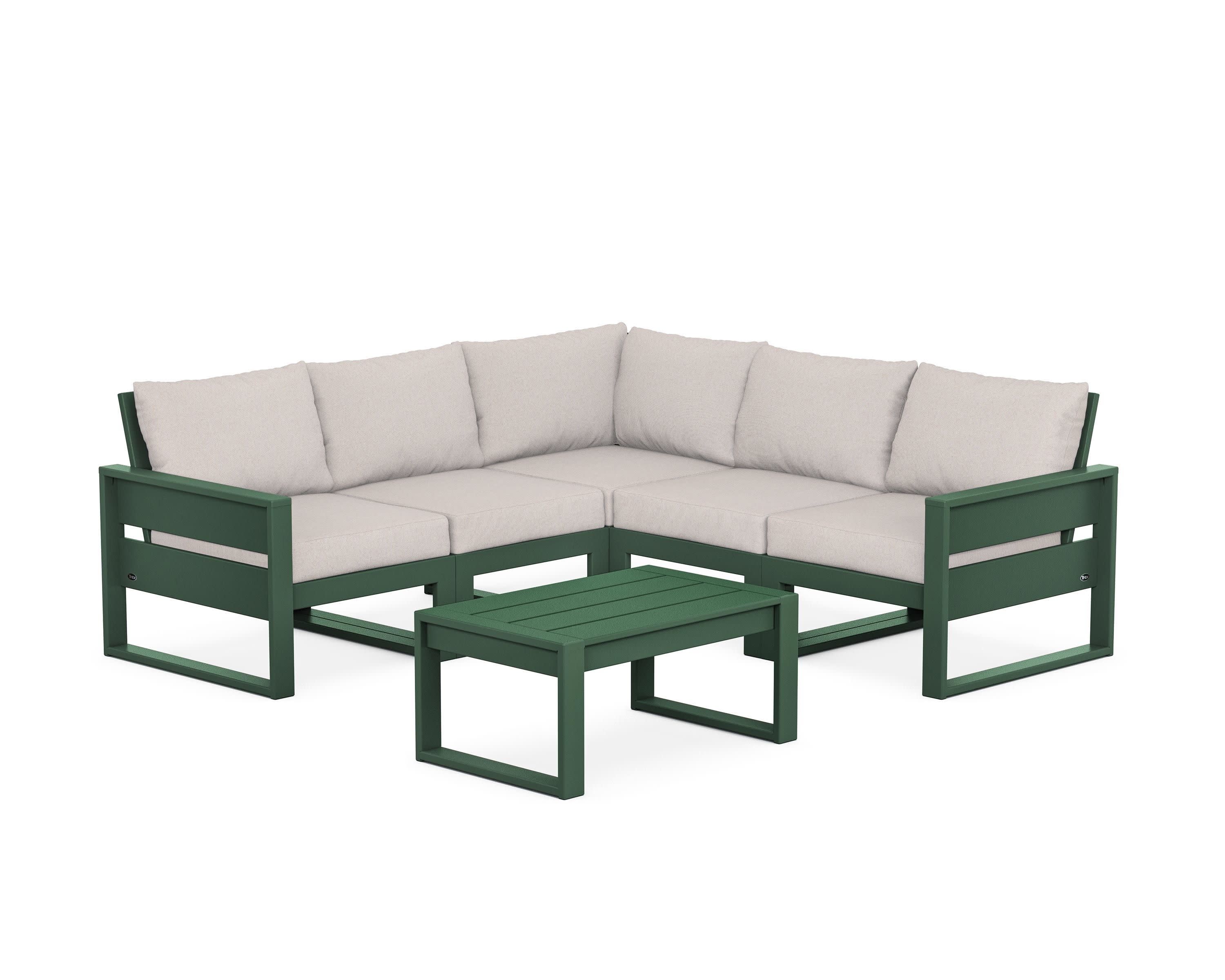 Eastport 6-Piece Deep Seating Sectional + Coffee Table Set in Rainforest Canopy / Dune Burlap