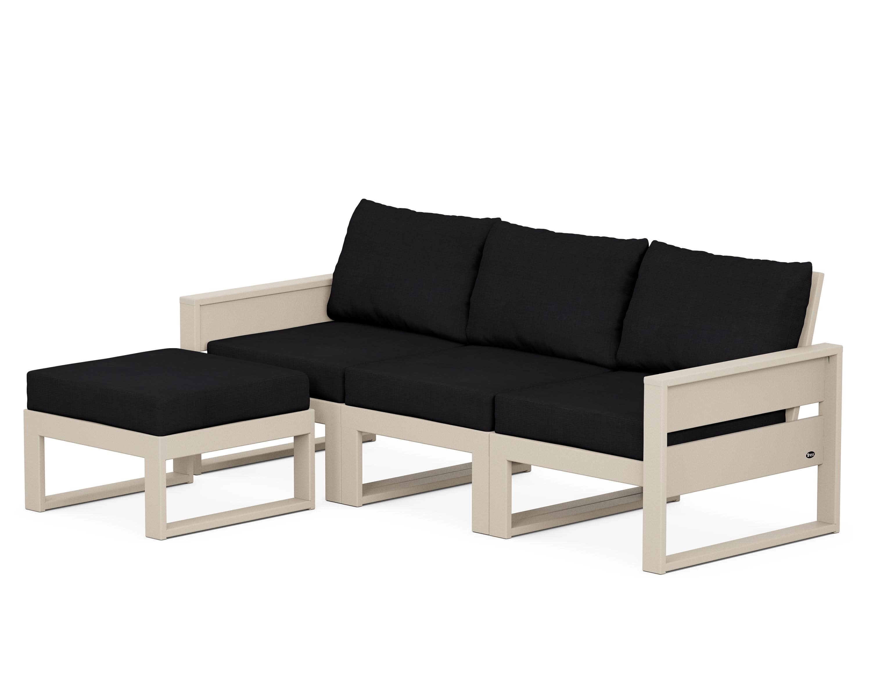 Eastport 4- Piece Sectional with Ottoman in Sand Castle / Midnight Linen
