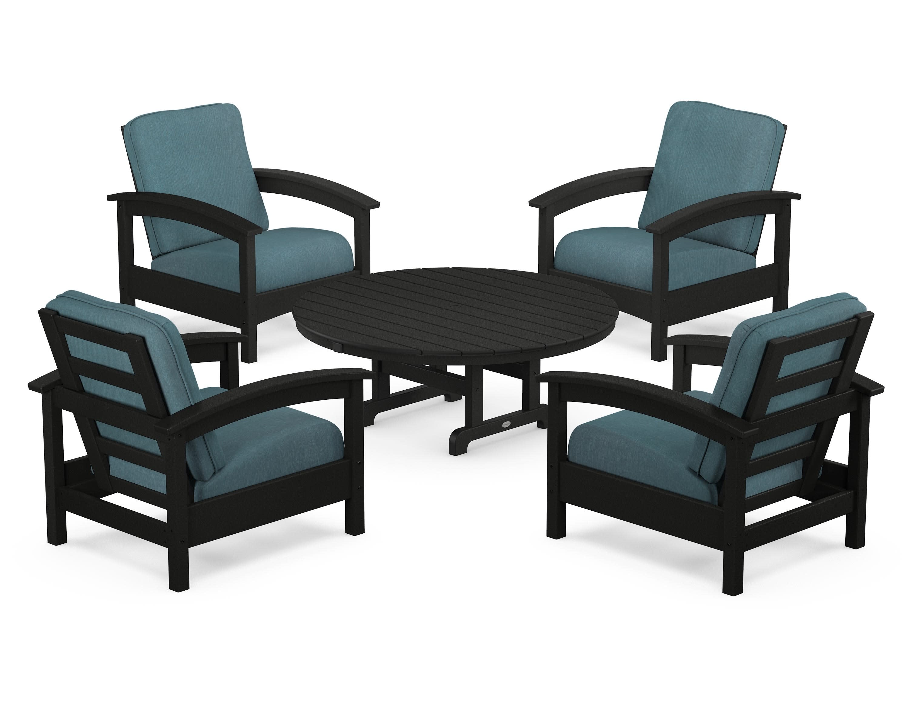 Rockport 5-Piece Deep Seating Set in Charcoal Black / Ocean Teal