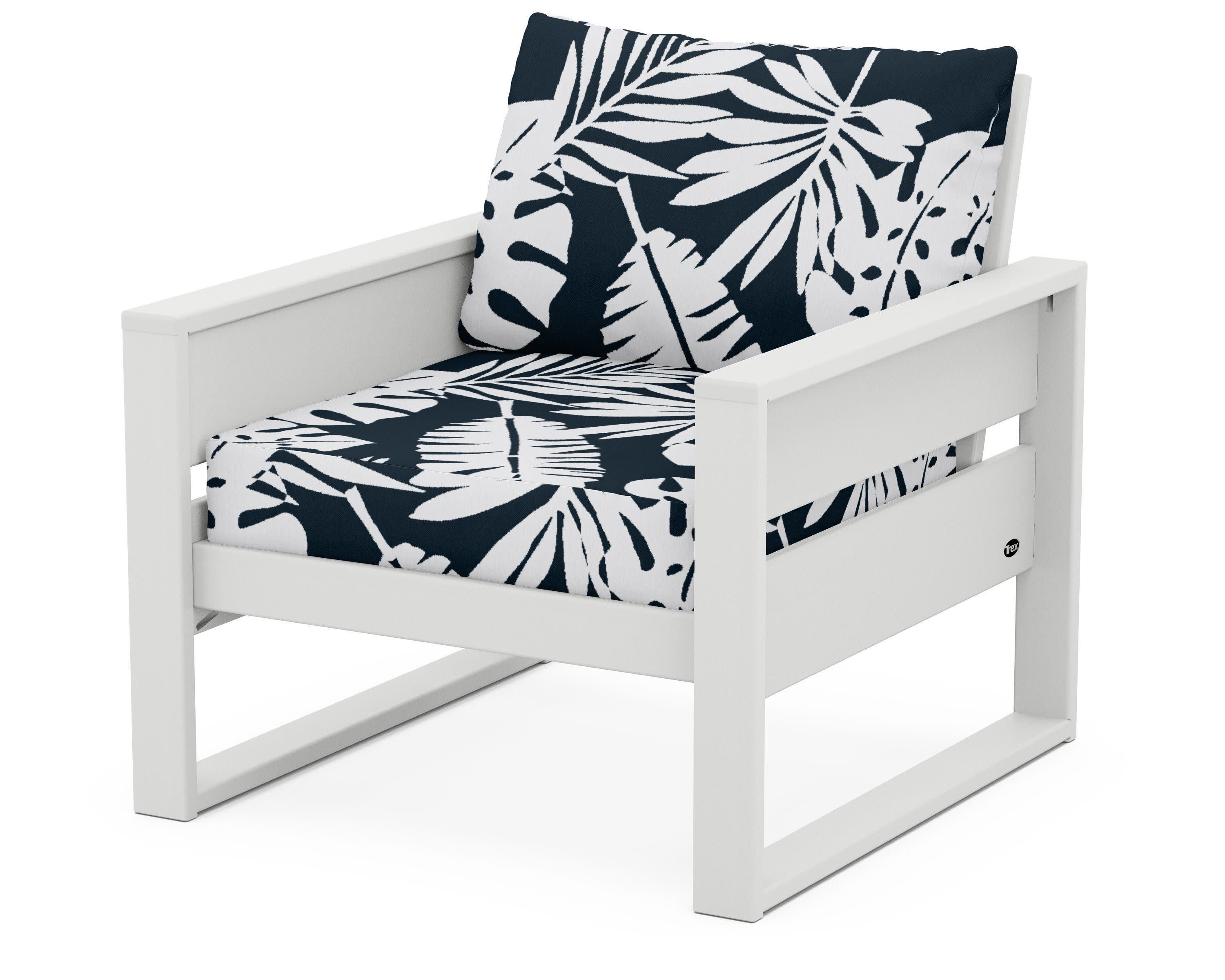 Eastport Club Chair in Classic White / Leaf Marine Indigo