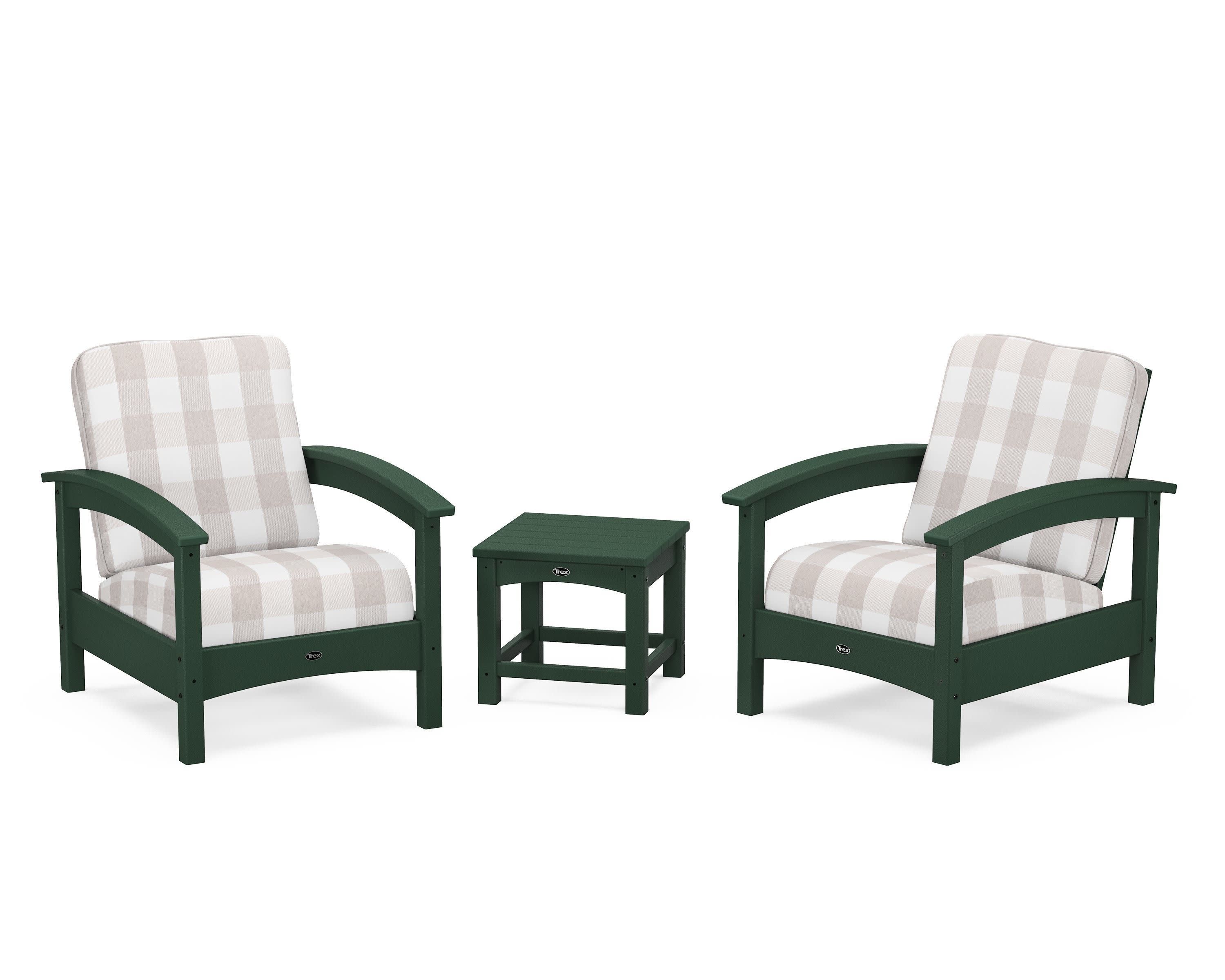Rockport Club 3-Piece Deep Seating Conversation Set in Rainforest Canopy / Buffalo Plaid Dune Burlap