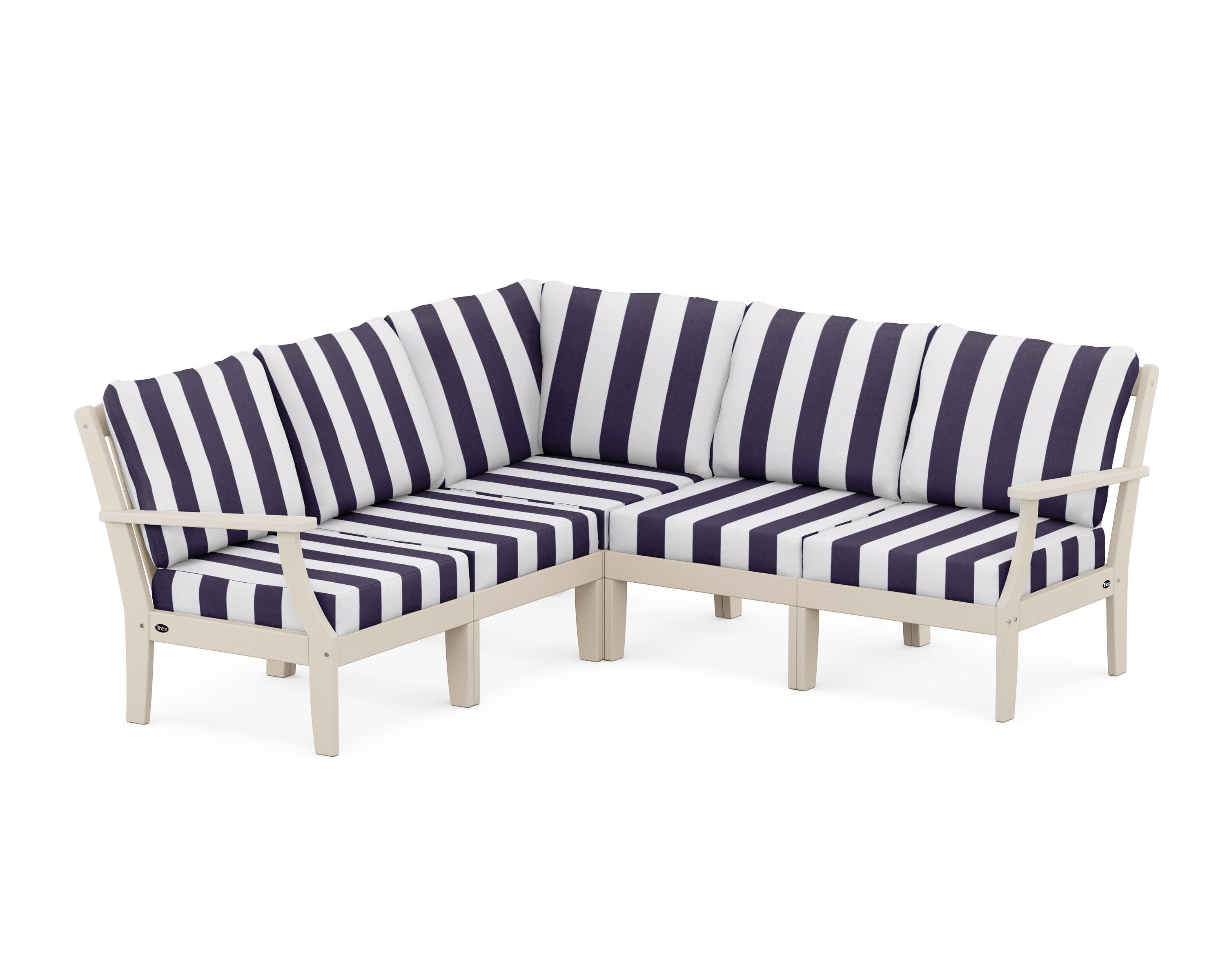 Yacht Club Modular 5-Piece Deep Seating Set in Sand Castle / Cabana Stripe Navy