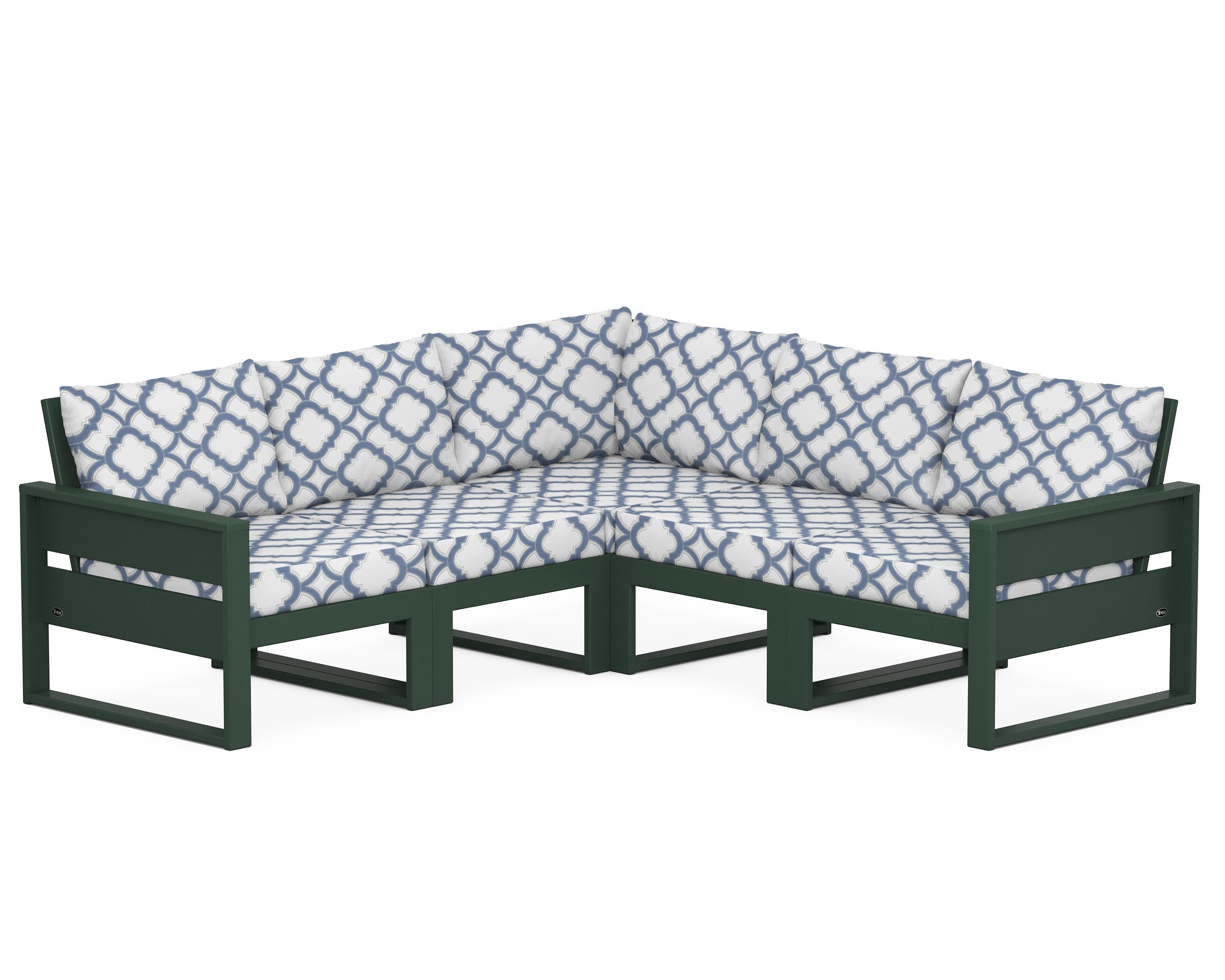 Eastport 5-Piece Sectional in Rainforest Canopy / Trellis Sky Blue