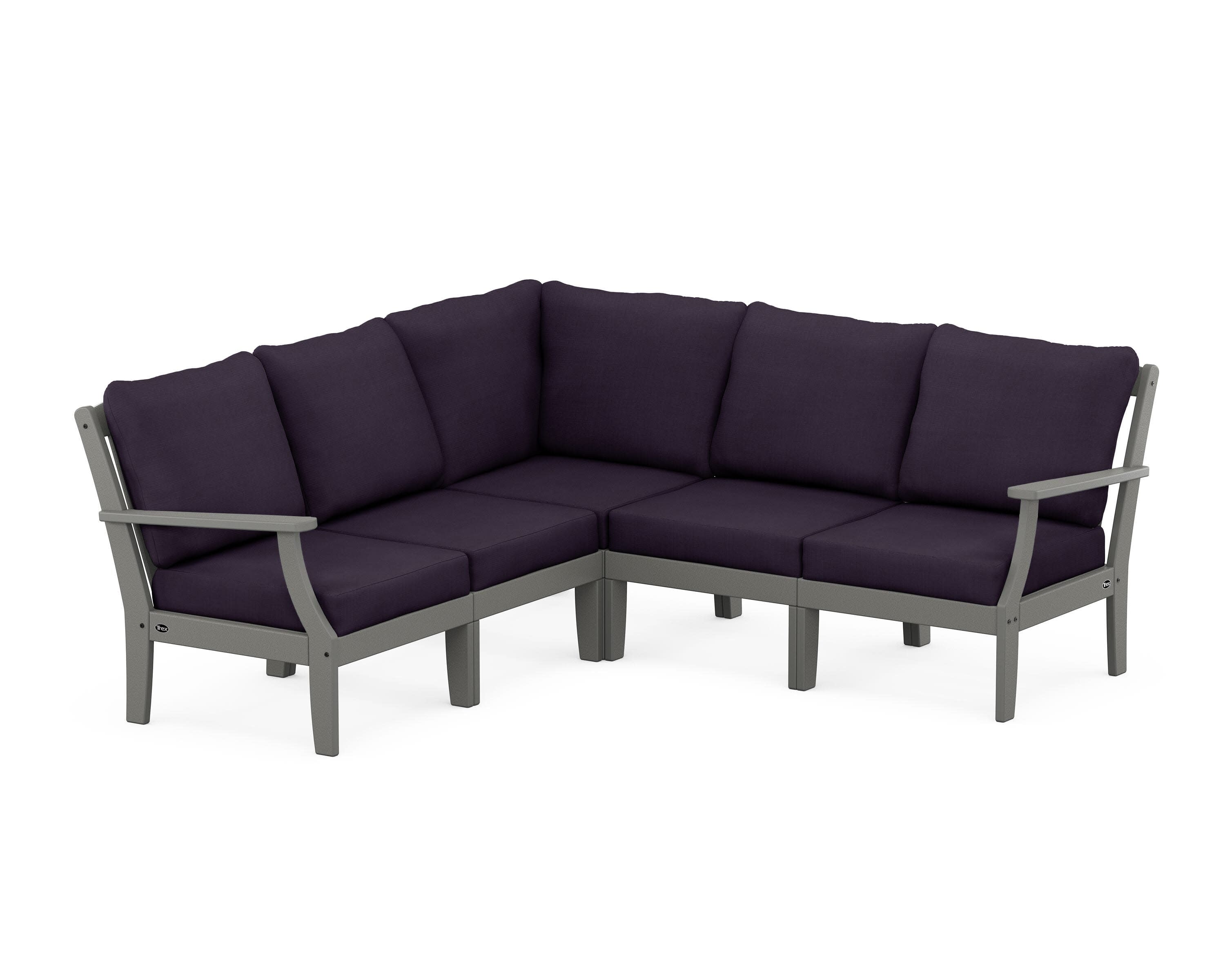 Yacht Club Modular 5-Piece Deep Seating Set in Stepping Stone / Navy Linen