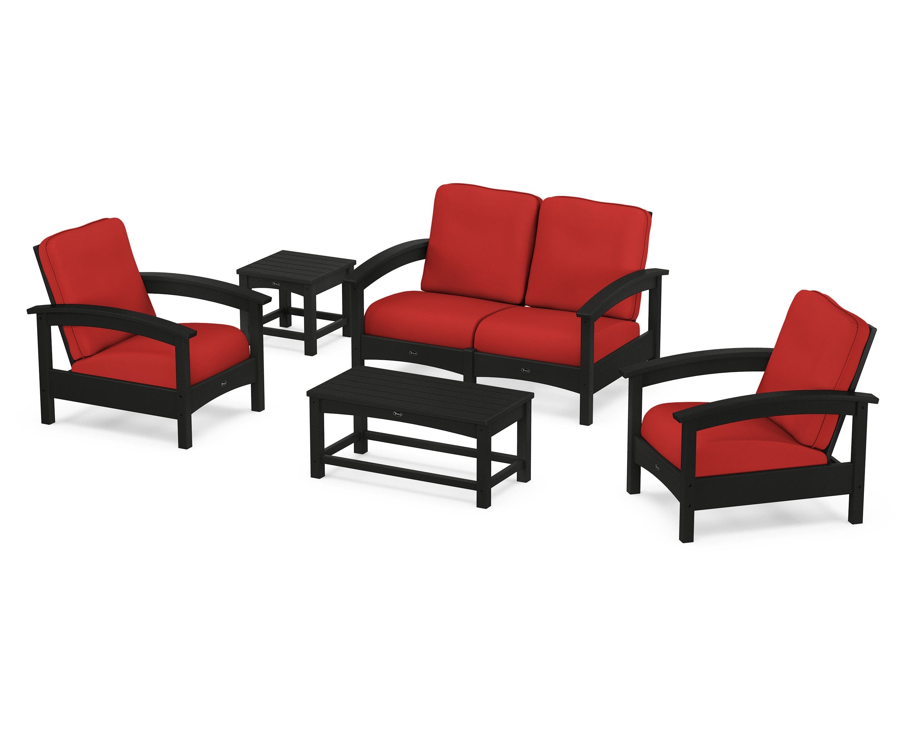 Rockport Club 6-Piece Deep Seating Conversation Set in Charcoal Black / Crimson Linen