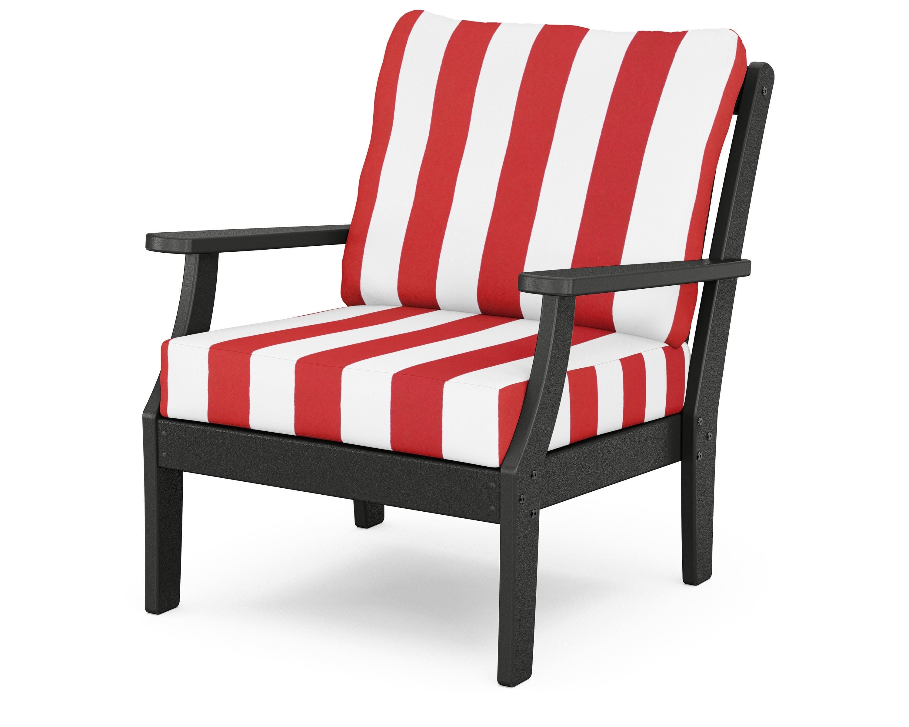Yacht Club Deep Seating Chair in Charcoal Black / Cabana Stripe Crimson