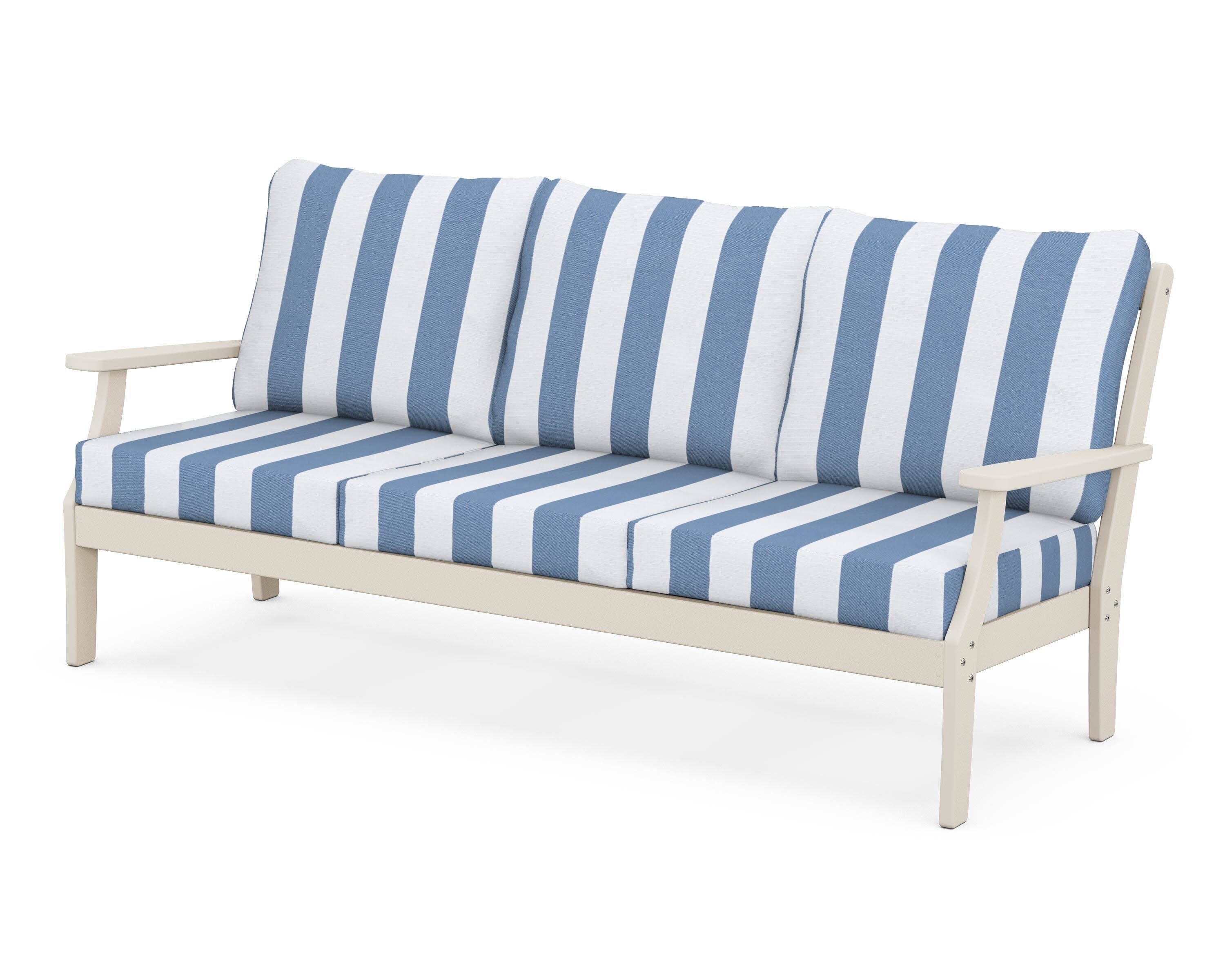 Yacht Club Deep Seating Sofa in Sand Castle / Cabana Stripe Sky Blue