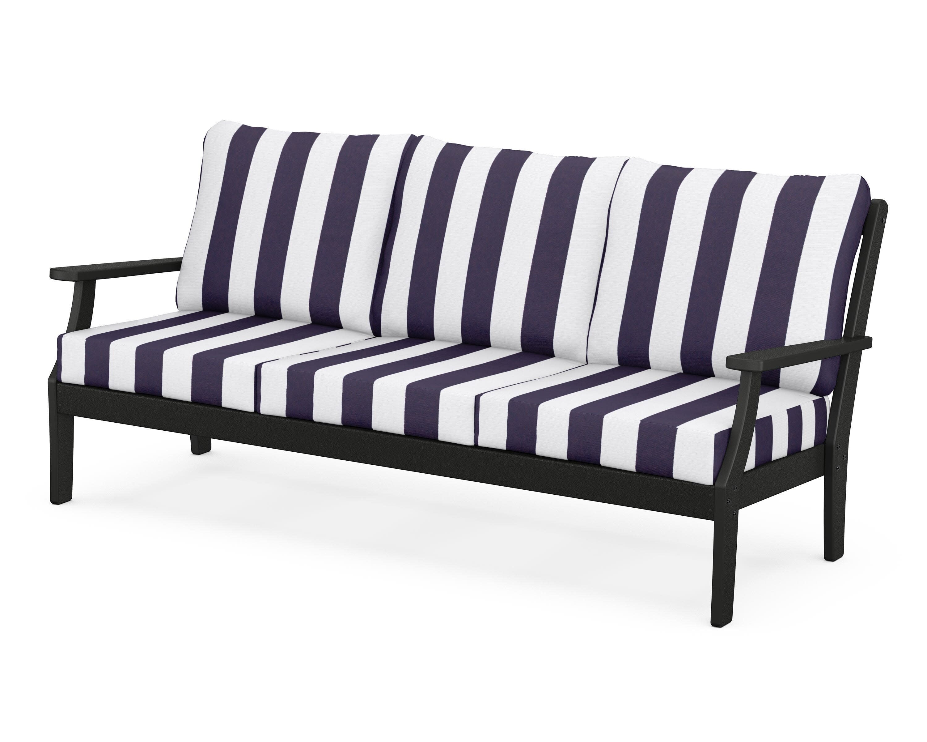 Yacht Club Deep Seating Sofa in Charcoal Black / Cabana Stripe Navy
