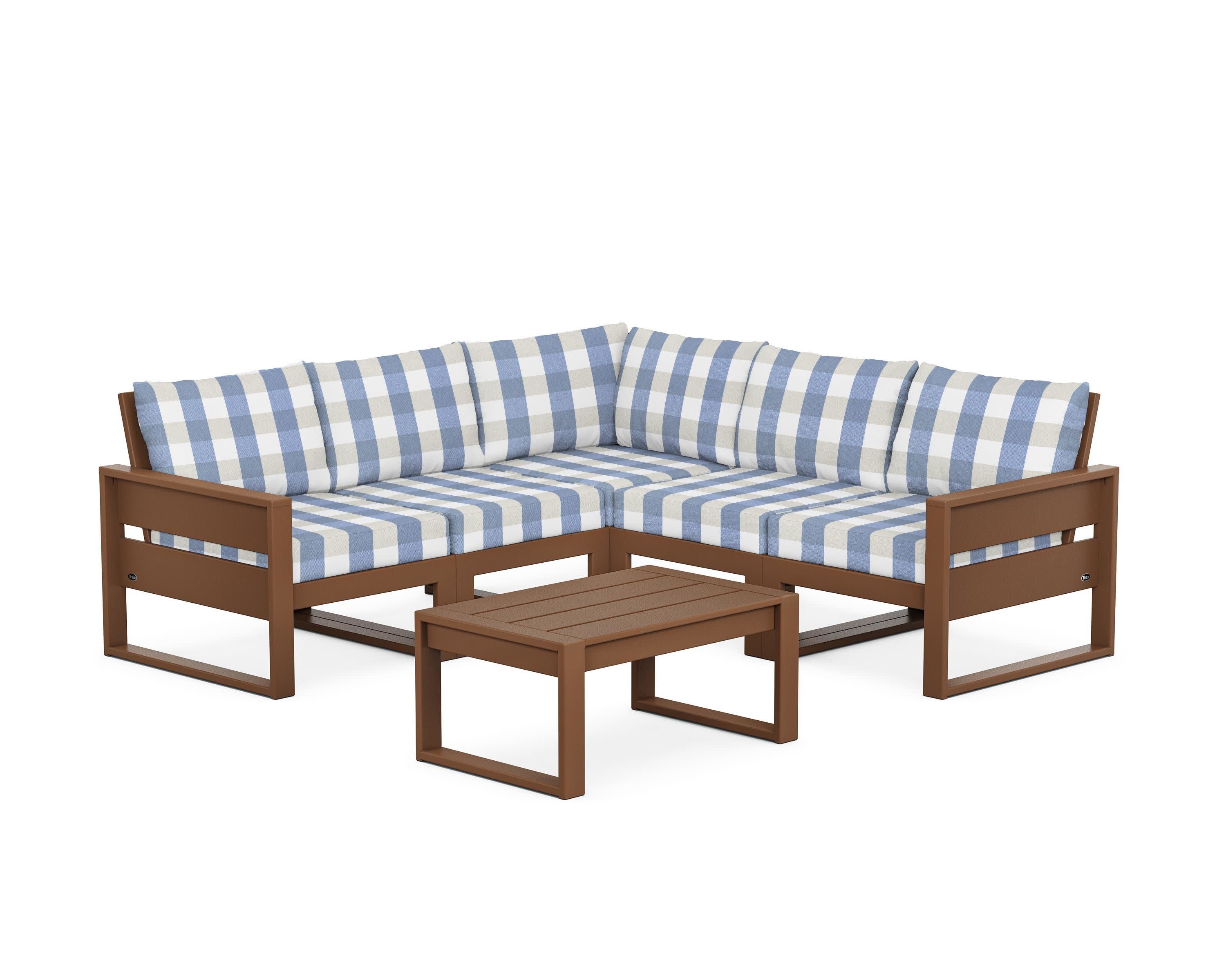 Eastport 6-Piece Deep Seating Sectional + Coffee Table Set in Tree House / Buffalo Plaid Sky Blue