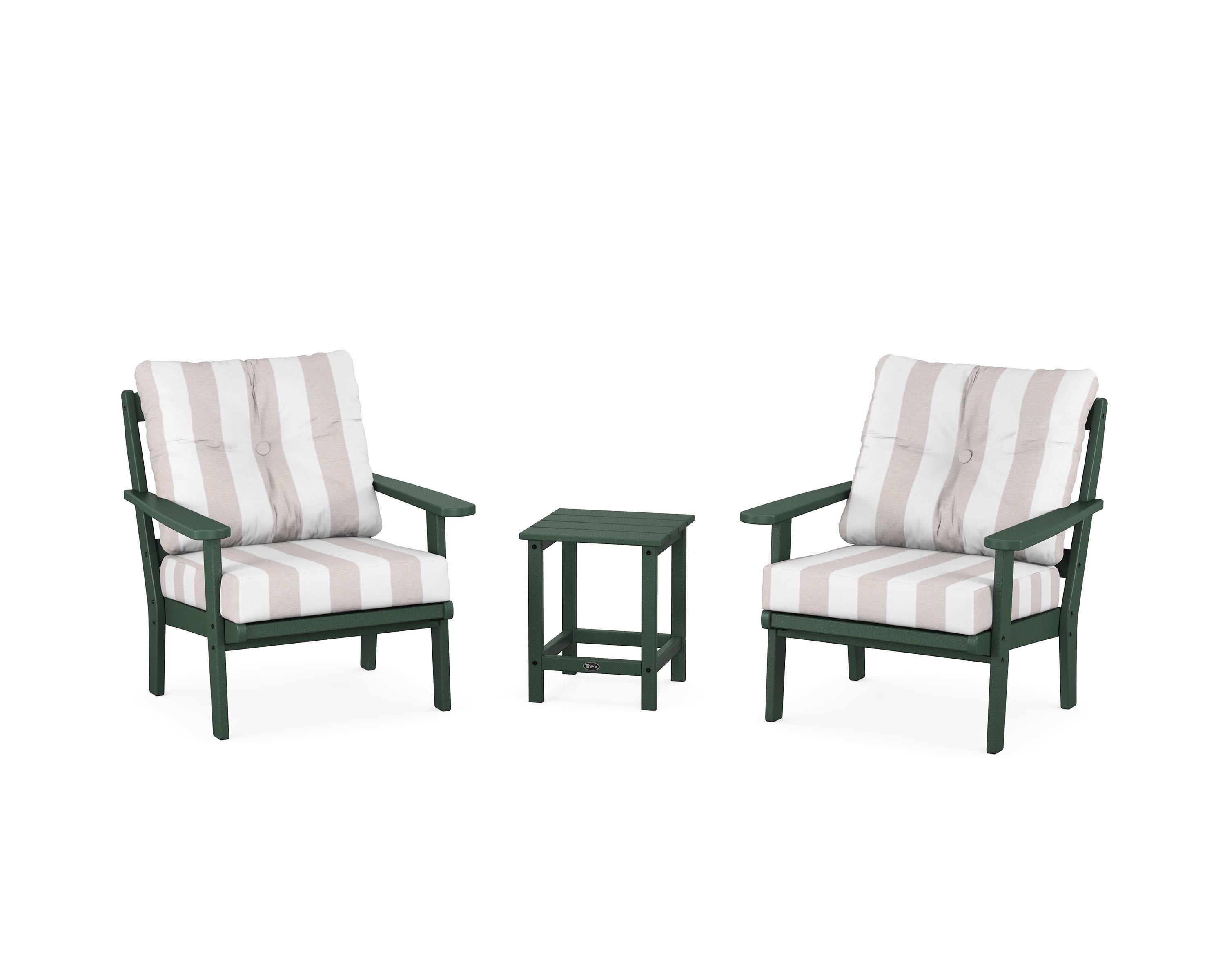 Cape Cod 3-Piece Deep Seating Set in Rainforest Canopy / Cabana Stripe Dune Burlap