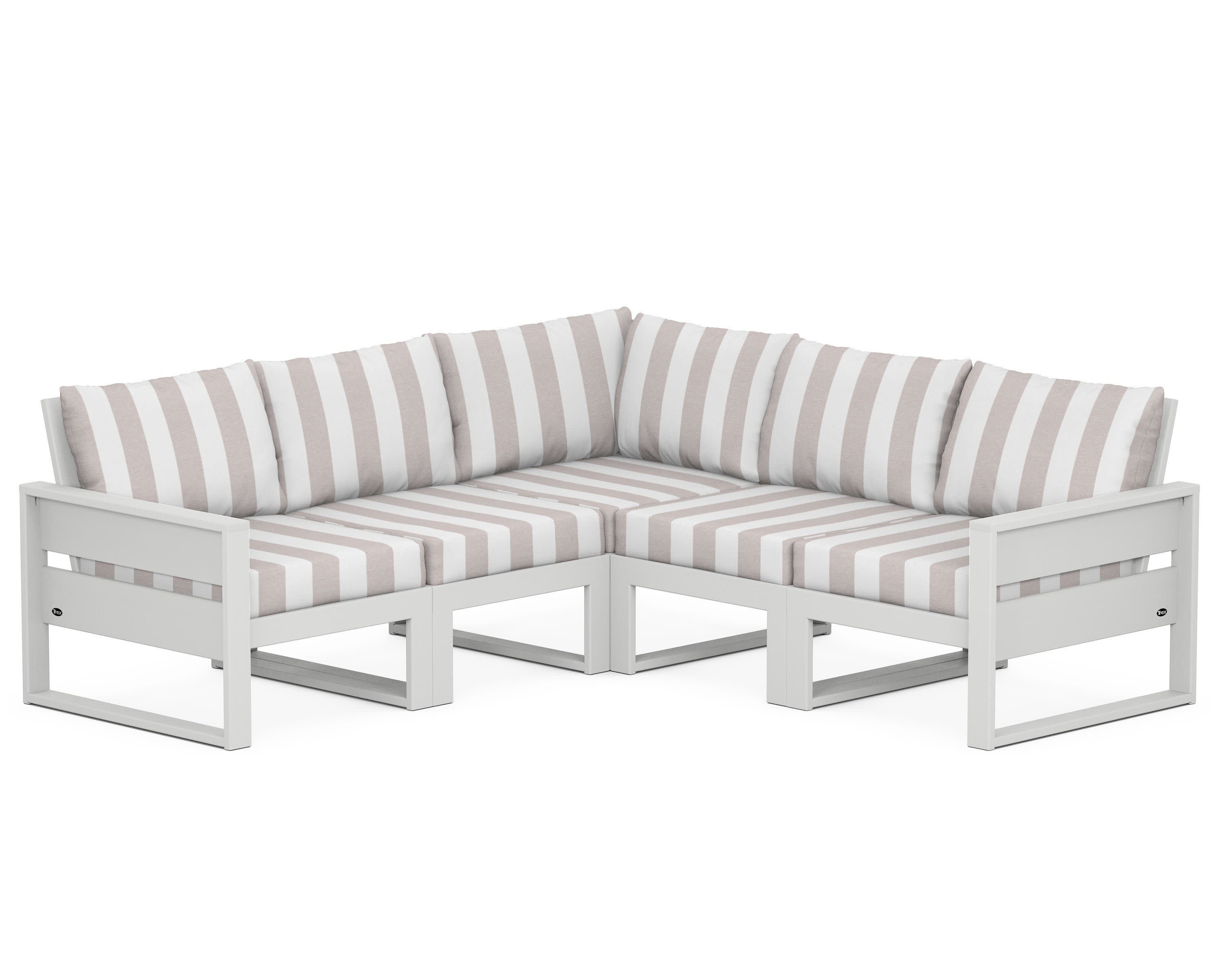 Eastport 5-Piece Sectional in Classic White / Cabana Stripe Dune Burlap