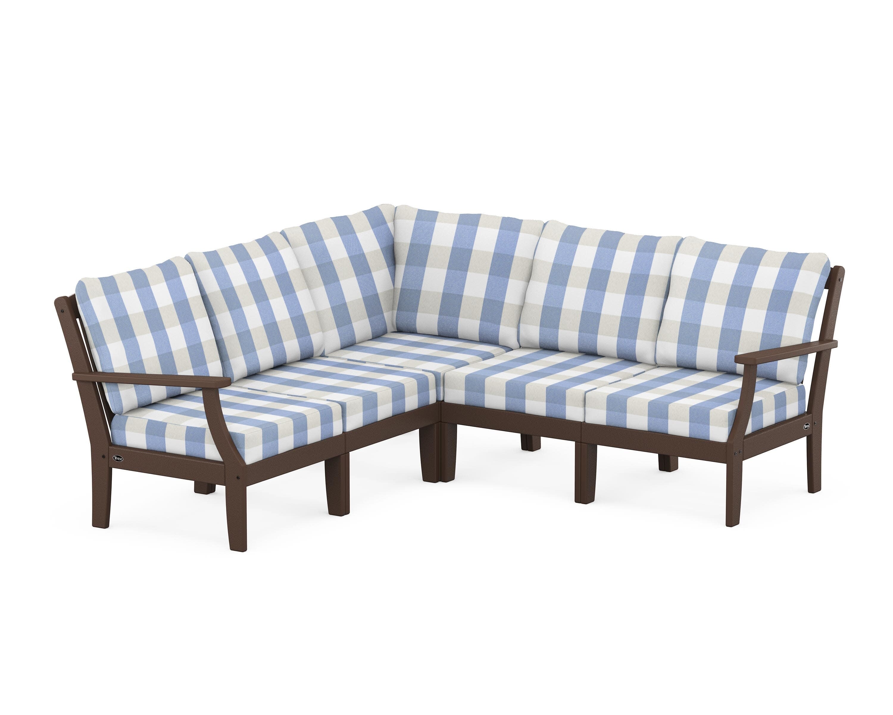 Yacht Club Modular 5-Piece Deep Seating Set in Vintage Lantern / Buffalo Plaid Sky Blue