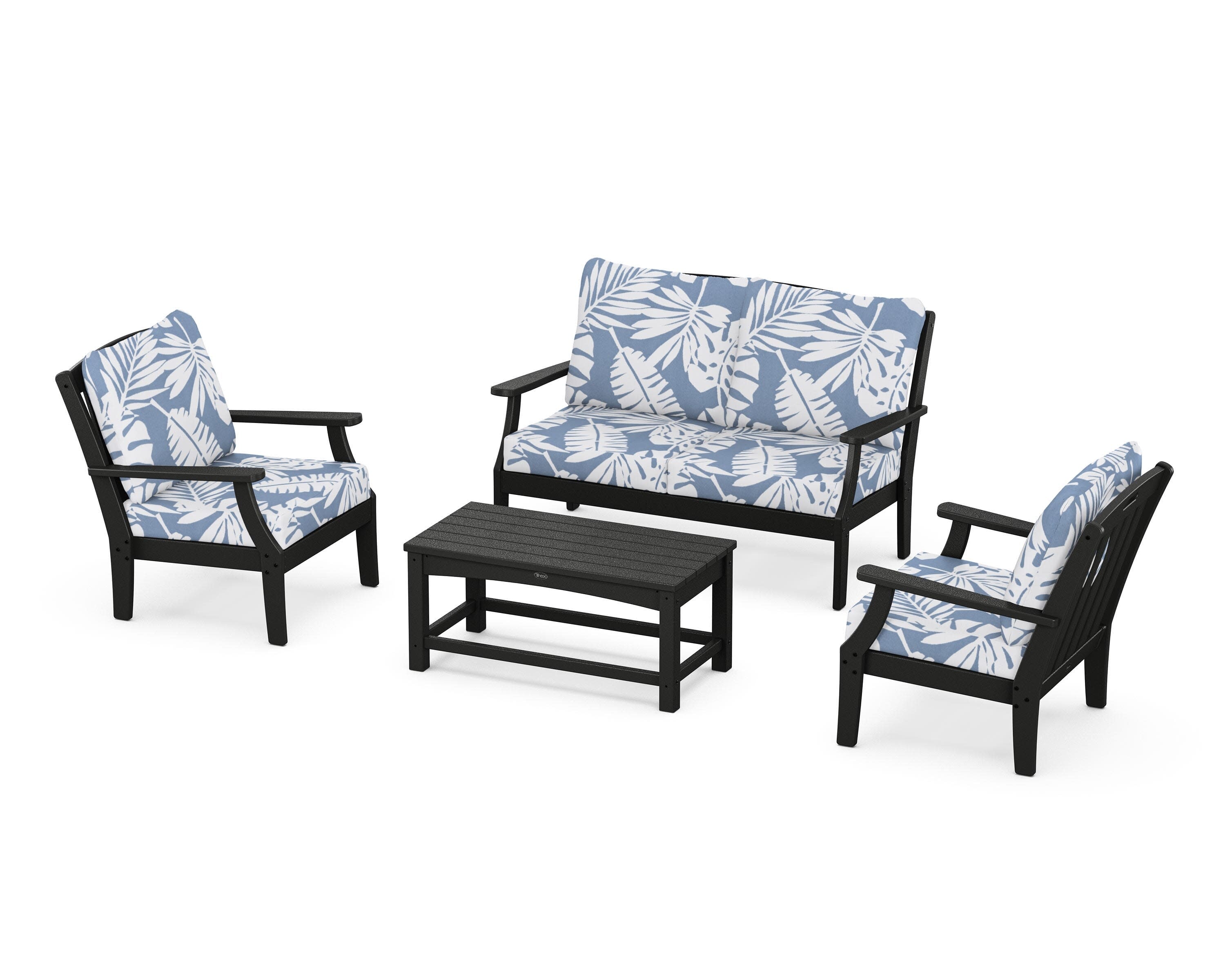 Yacht Club 4-Piece Deep Seating Chair Set in Charcoal Black / Leaf Sky Blue