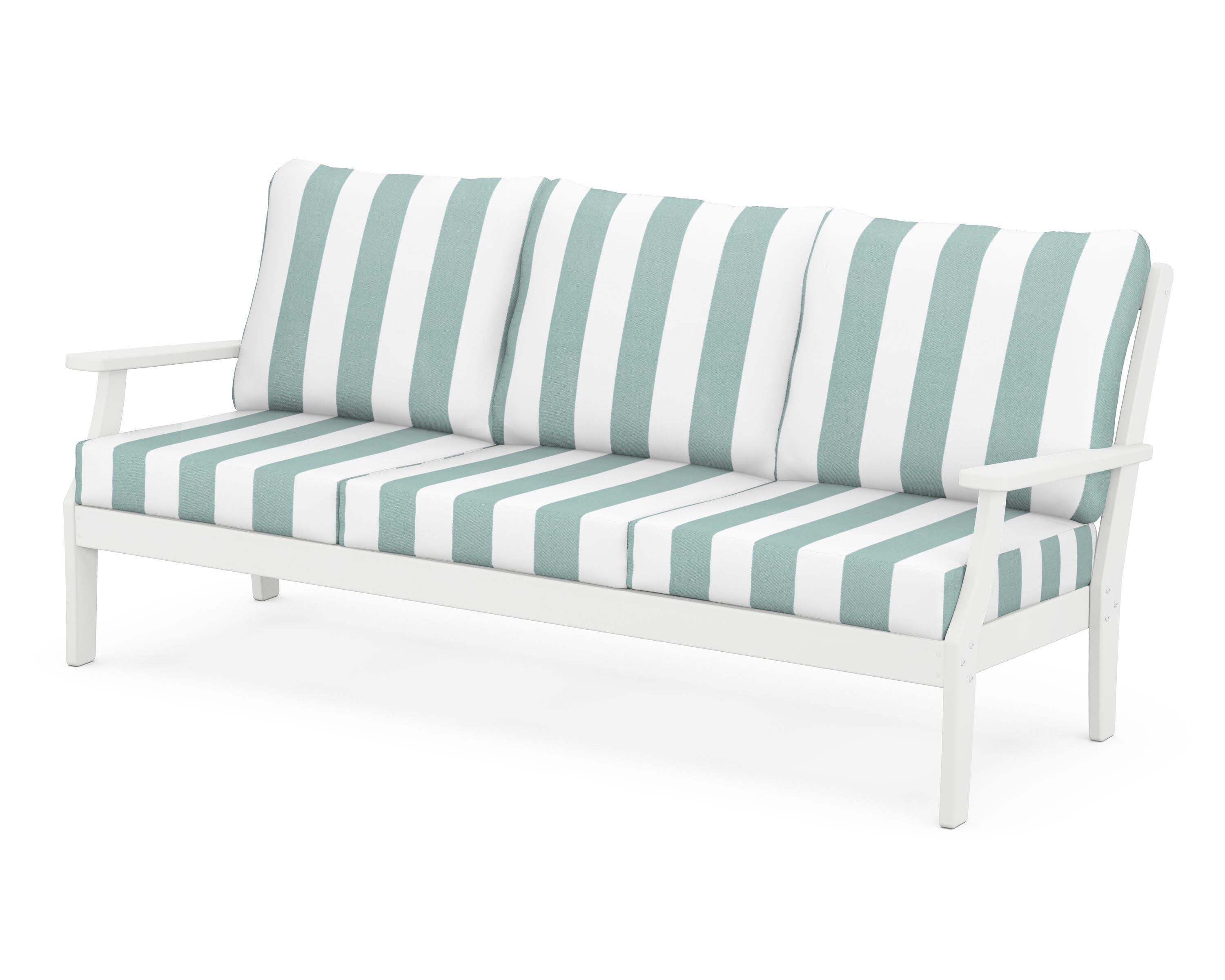 Yacht Club Deep Seating Sofa in Classic White / Cabana Stripe Glacier Spa