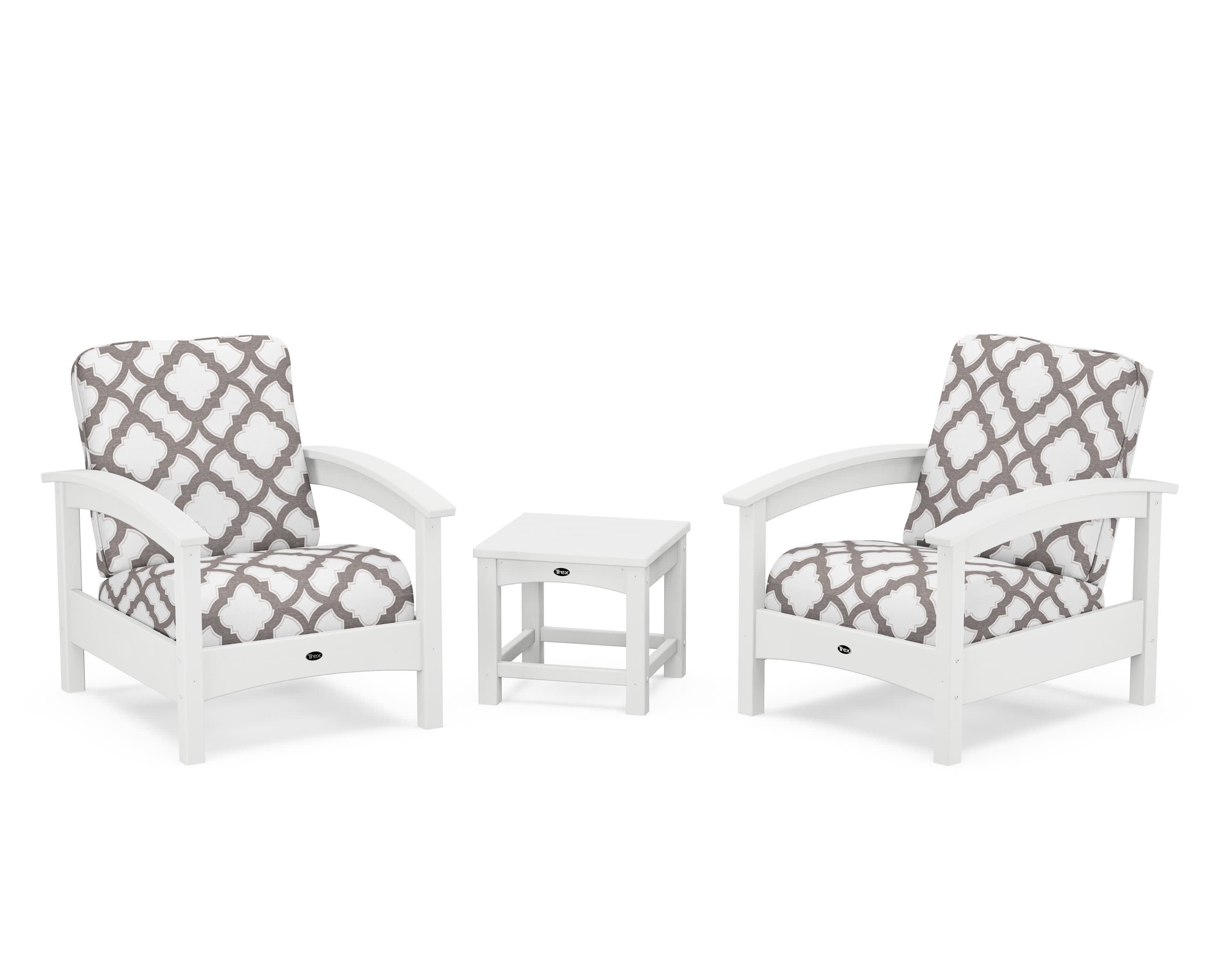 Rockport Club 3-Piece Deep Seating Conversation Set in Classic White / Trellis Grey Mist