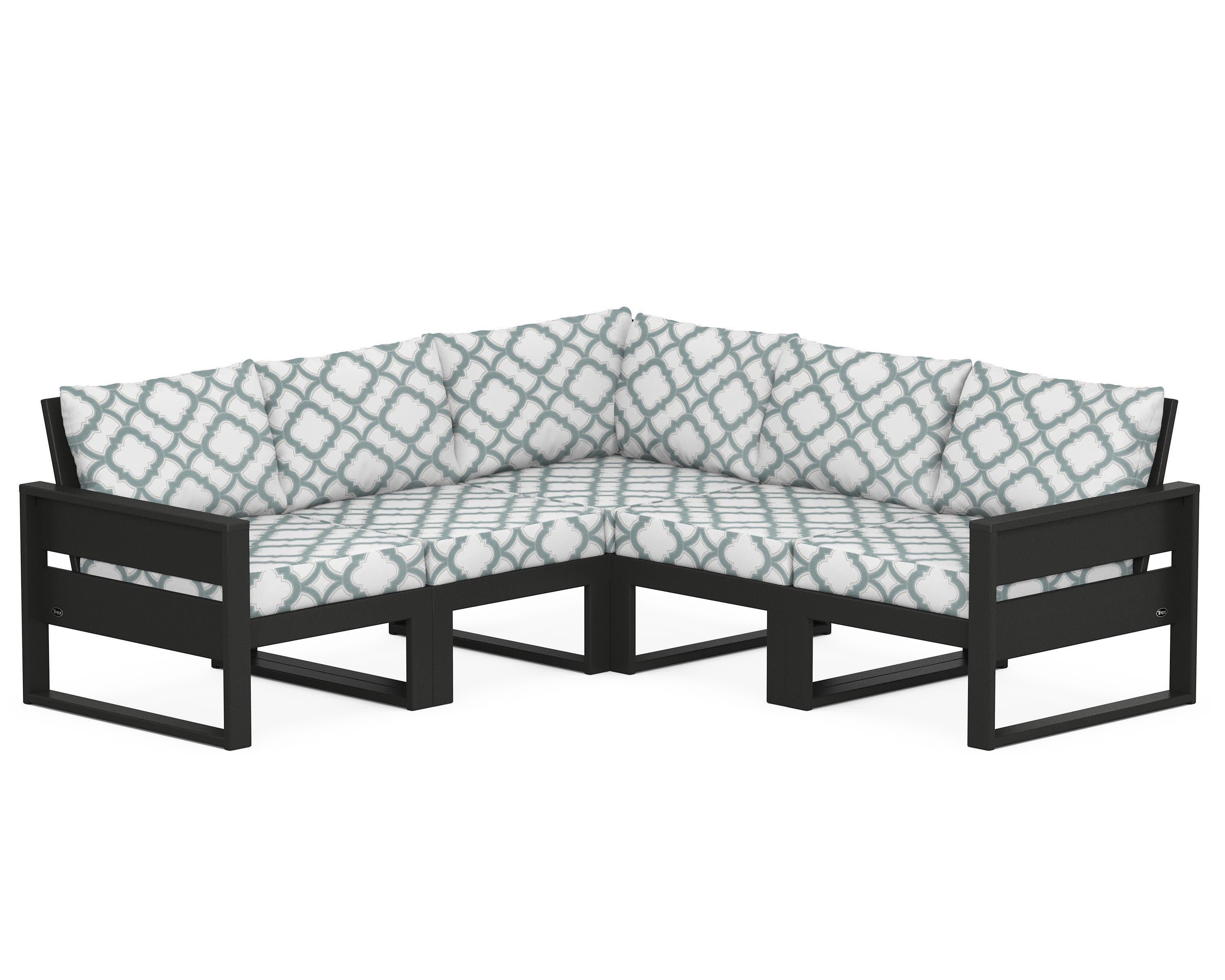 Eastport 5-Piece Sectional in Charcoal Black / Trellis Glacier Spa